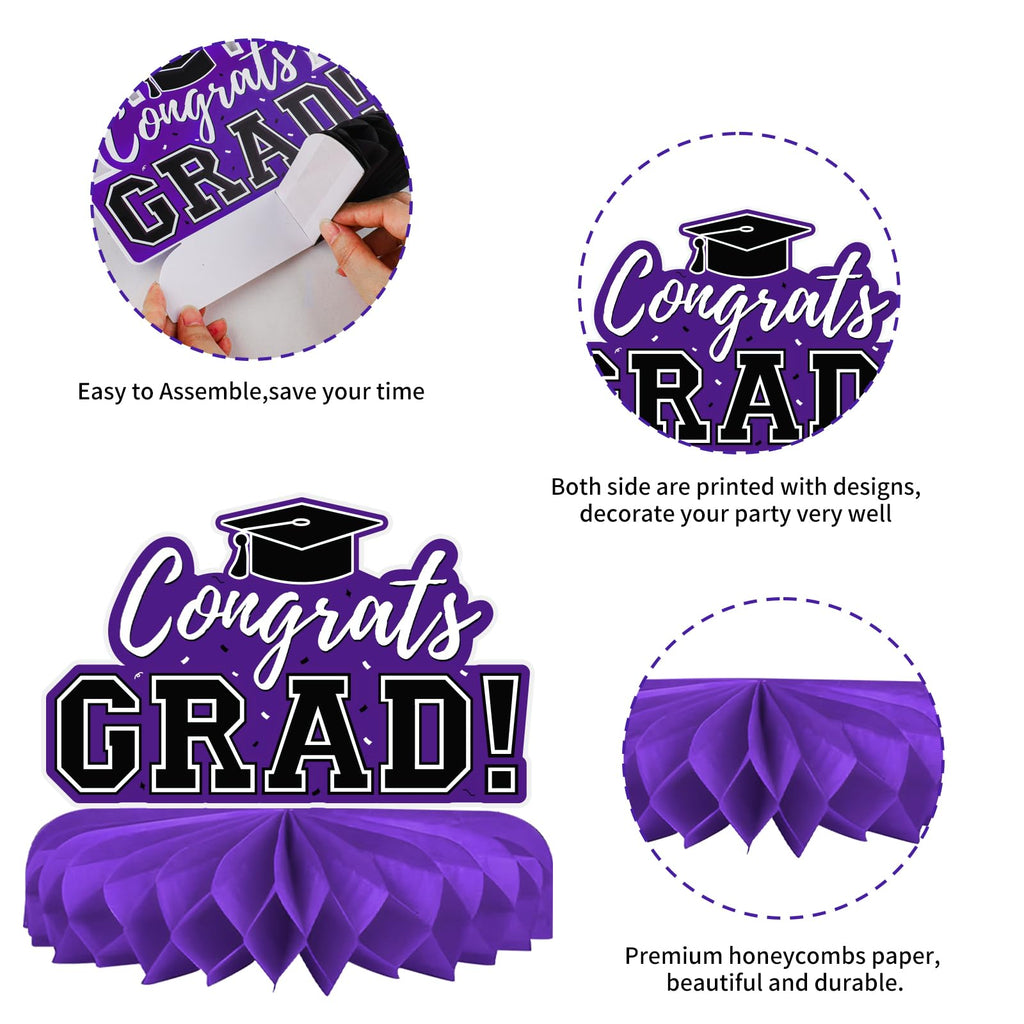 10Pcs Graduation Decorations 2026 Class of 2026 Congrats Grad Table Honeycomb Centerpieces Graduation Party Supplies for kindergarten K-12th College Any Grade Black