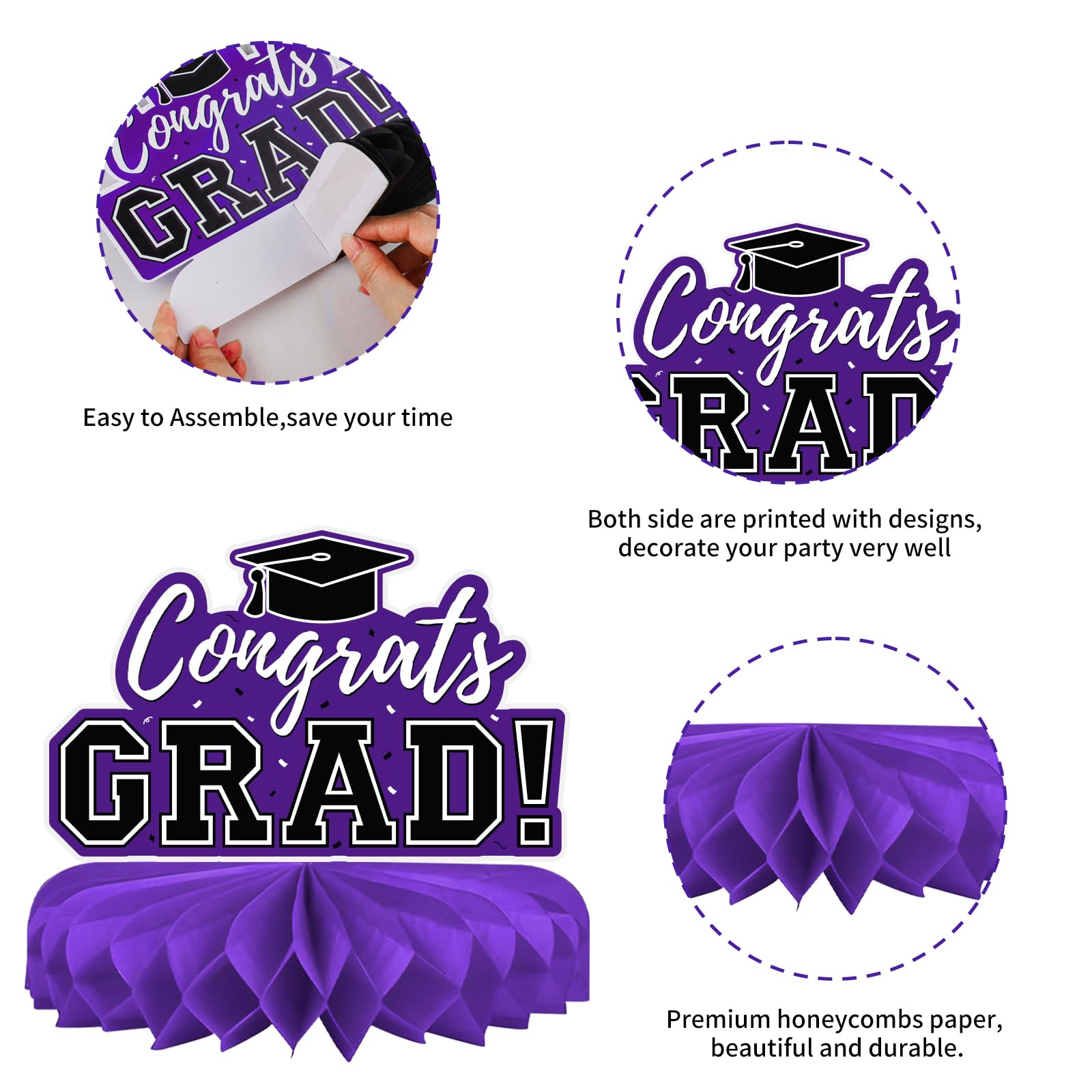 10Pcs Graduation Decorations 2026 Class of 2026 Congrats Grad Table Honeycomb Centerpieces Graduation Party Supplies for kindergarten K-12th College Any Grade Black