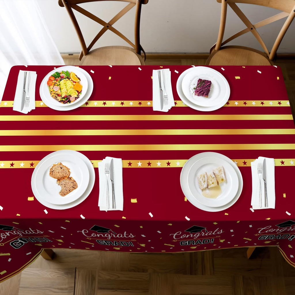 Childom 3 Pack Graduation Tablecloth,Graduation Decorations Class of 2026 Graduation Party Decorations,54"x108" Black and Gold Plastic Table Cloth Disposable for Home,School,Birthday,Wedding,Parties