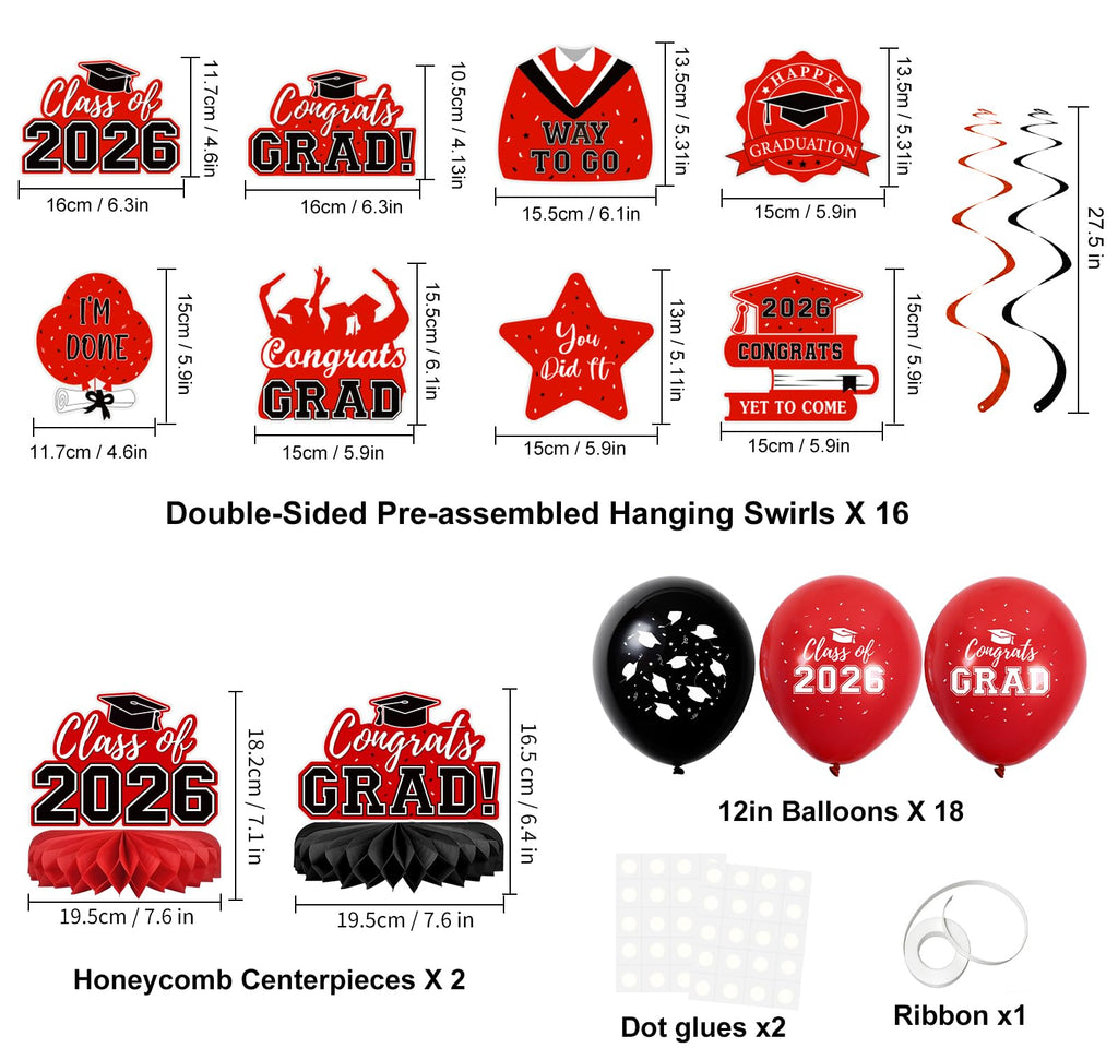 59Pcs Graduation Decorations 2026 Backdrop Balloons Banner Centerpiece Hanging Swirls Grad Class of 2026 Decorations for kindergarten K-12th College Any Grade Black Gold Themed