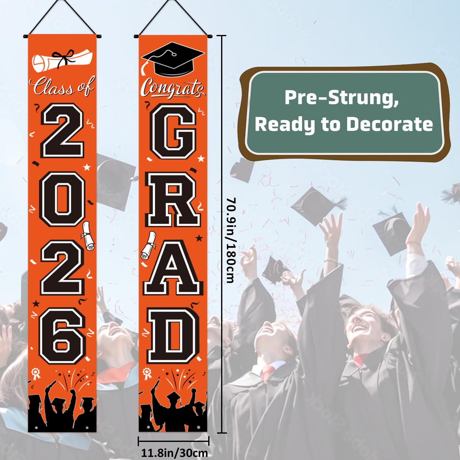 Graduation Decorations 2026 Porch Banner, Black and Gold Graduation Banner Class of 2026, Congrats Grad Decorations for Door and Porch Party Supplies