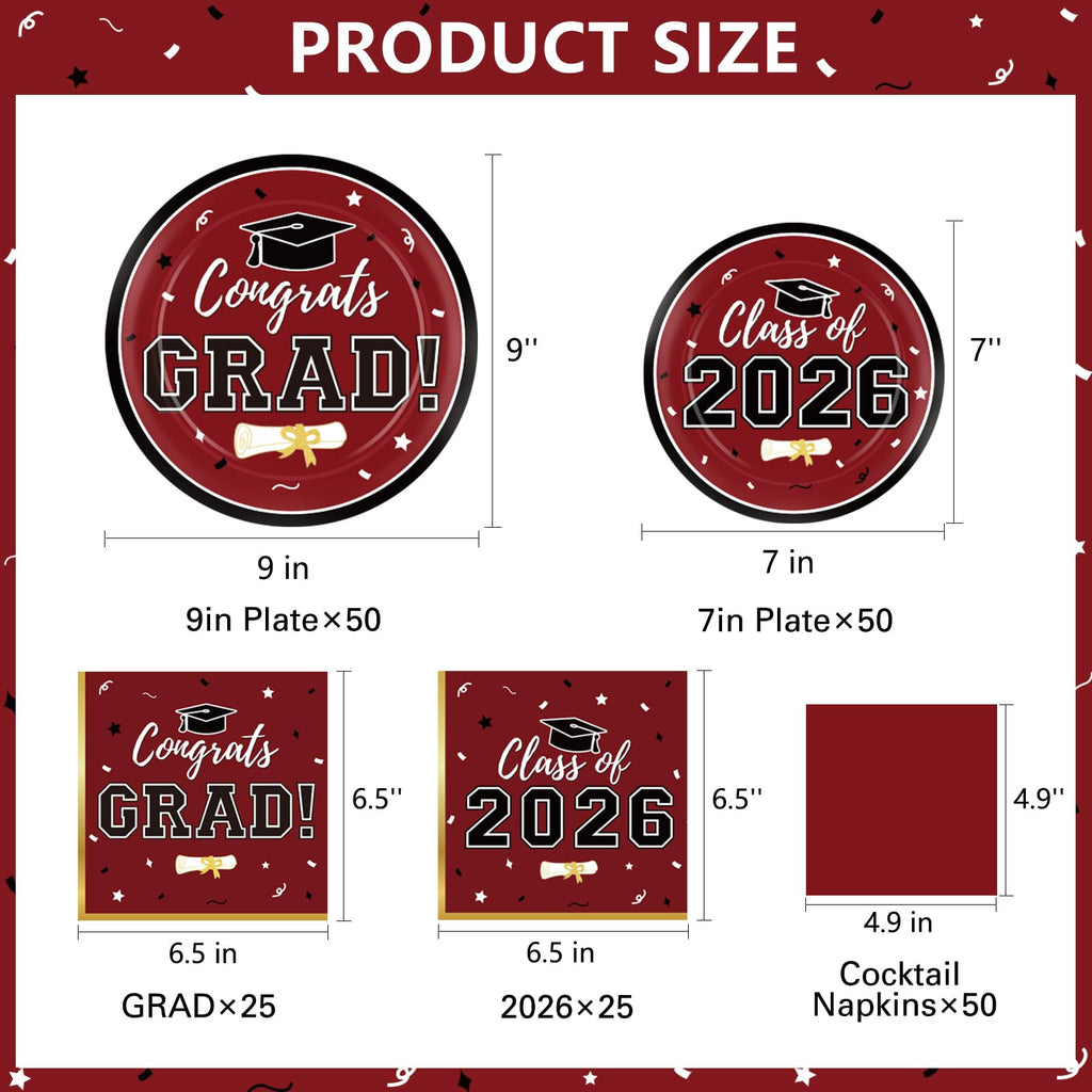 Graduation Decorations 2026 Class of 2026 Congrats Grad Disposable Paper Plates Luncheon Napkins Cocktail Napkins Black Gold Graduation Party Supplies Serve 50