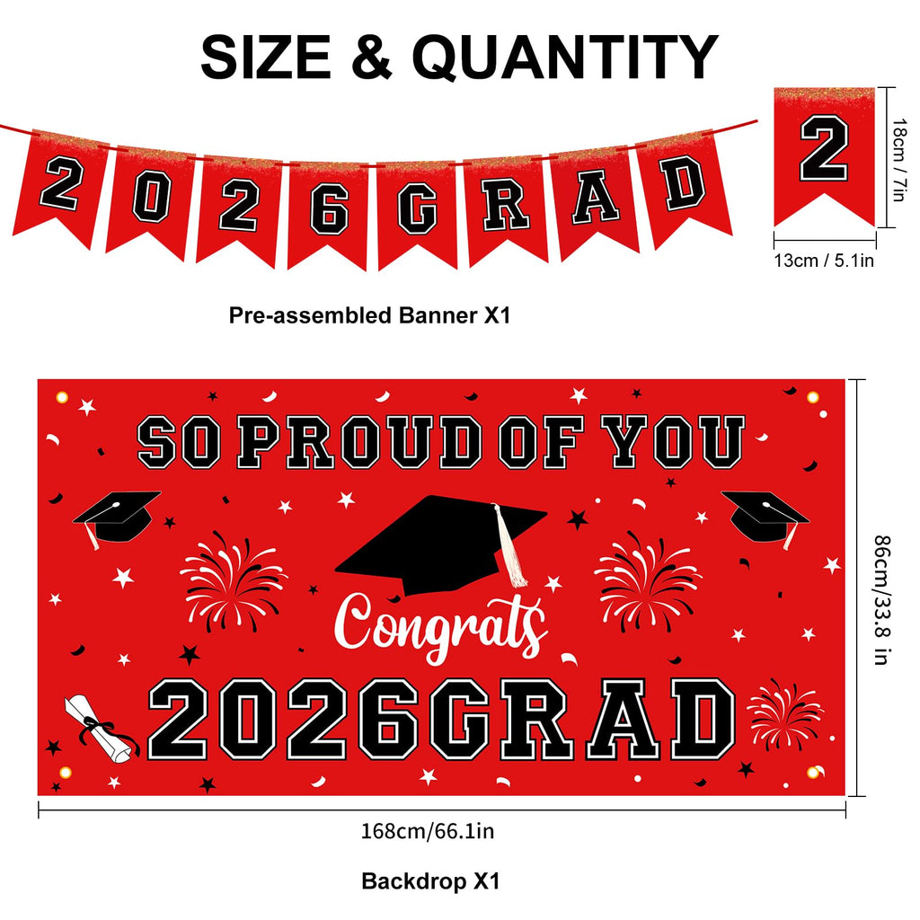 59Pcs Graduation Decorations 2026 Backdrop Balloons Banner Centerpiece Hanging Swirls Grad Class of 2026 Decorations for kindergarten K-12th College Any Grade Black Gold Themed