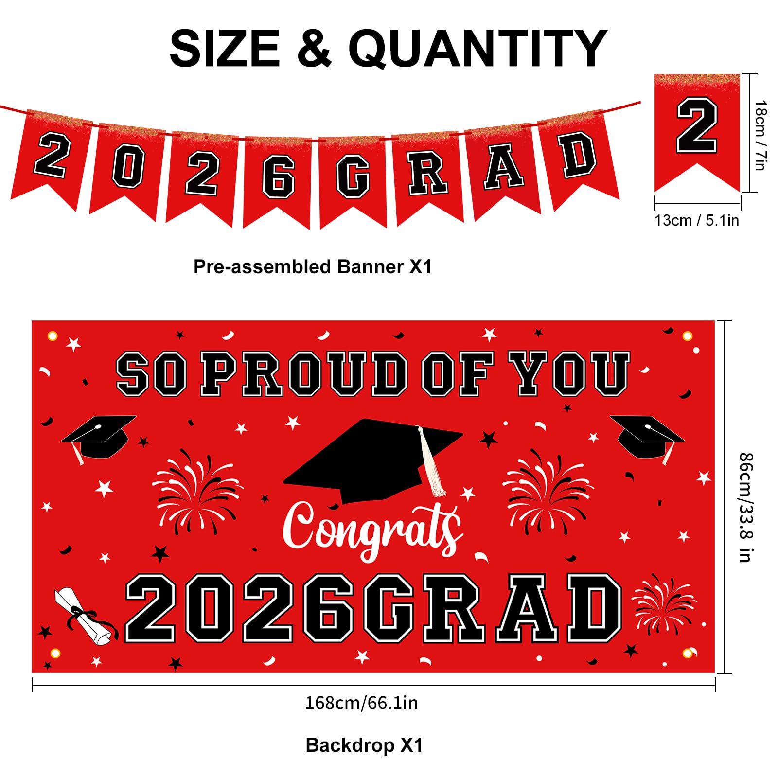 59Pcs Graduation Decorations 2026 Backdrop Balloons Banner Centerpiece Hanging Swirls Grad Class of 2026 Decorations for kindergarten K-12th College Any Grade Black Gold Themed