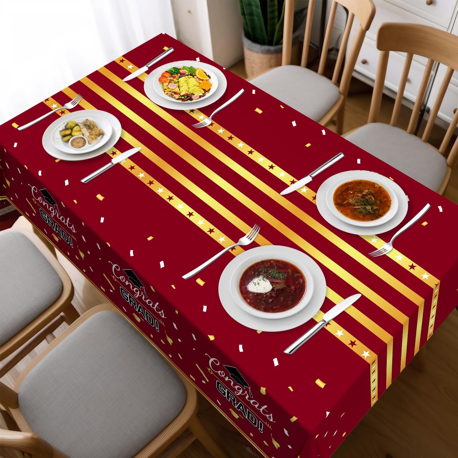 Childom 3 Pack Graduation Tablecloth,Graduation Decorations Class of 2026 Graduation Party Decorations,54"x108" Black and Gold Plastic Table Cloth Disposable for Home,School,Birthday,Wedding,Parties