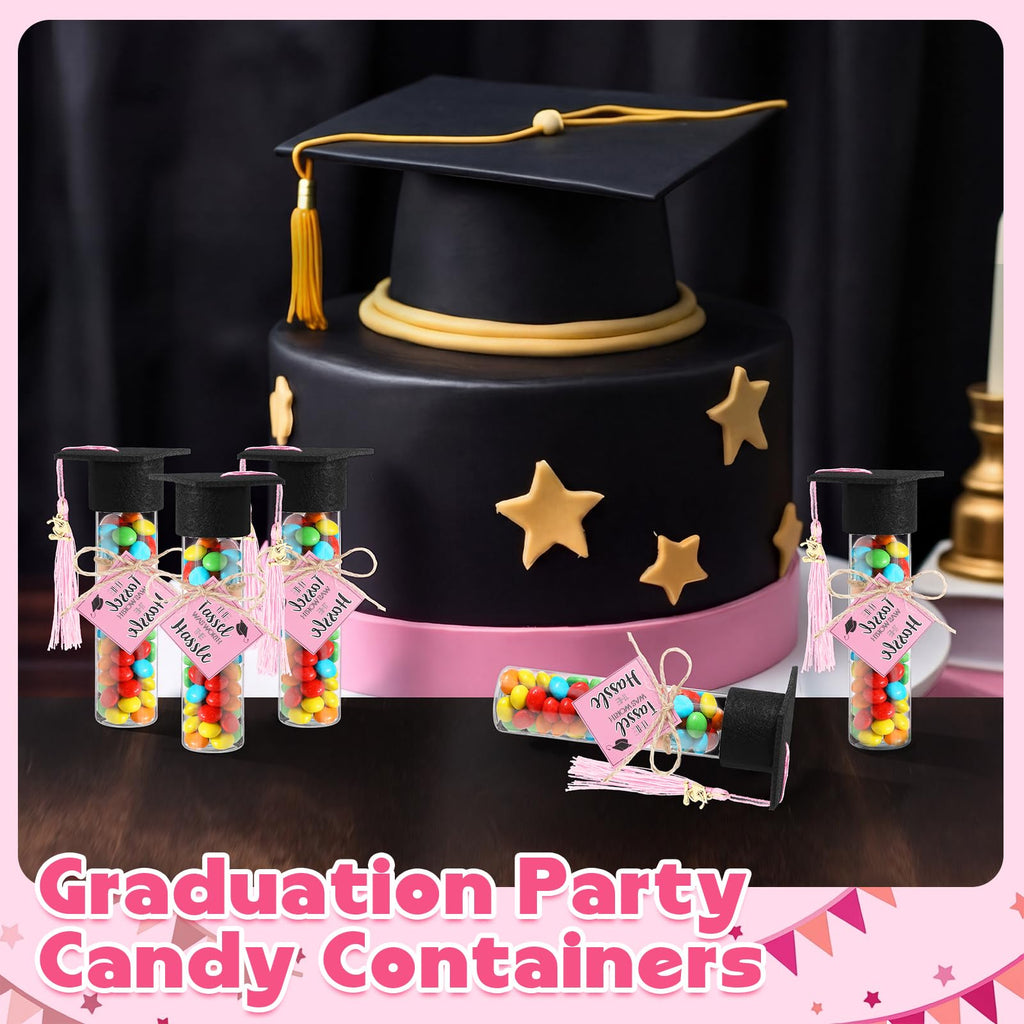 Willinglong 30 Set 2026 Graduation Candy Tubes Jars Set 100 ml Fillable Clear Plastic Gumball Container with Cap with Tassel and Cards for DIY 2026 Graduation Party Favors(Blue)