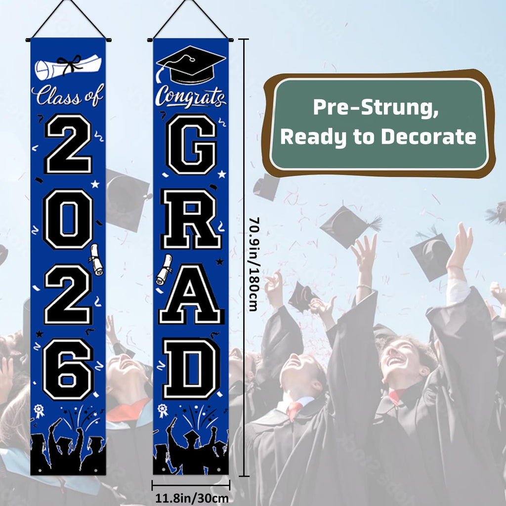 Graduation Decorations 2026 Porch Banner, Black and Gold Graduation Banner Class of 2026, Congrats Grad Decorations for Door and Porch Party Supplies