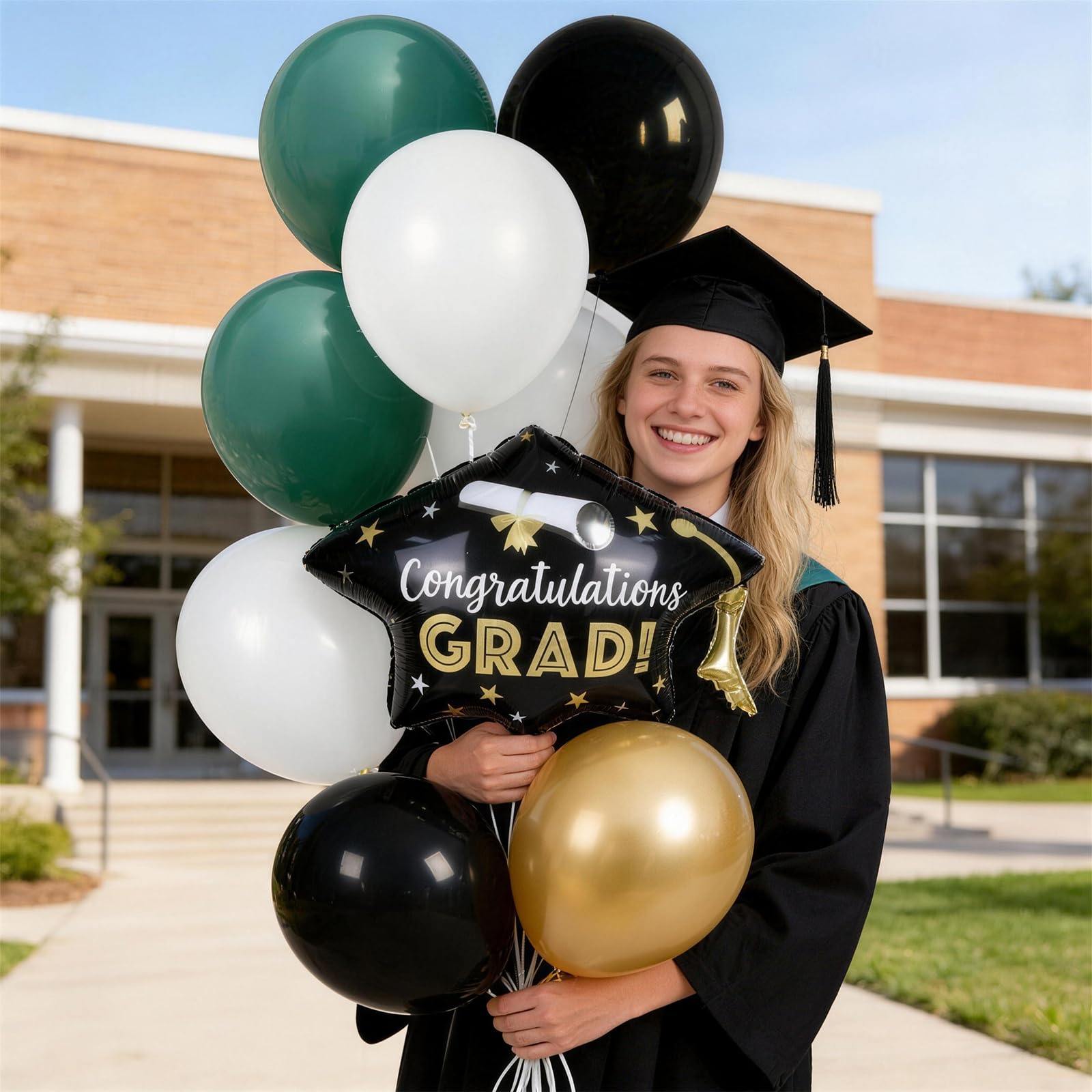 Black and Gold Balloons Graduation Balloon with Grad Foil Balloons Black White Sand Beige Gold Metallic Balloon for Grad Prom High School College Baby Shower Anniversary Birthday Party Decor