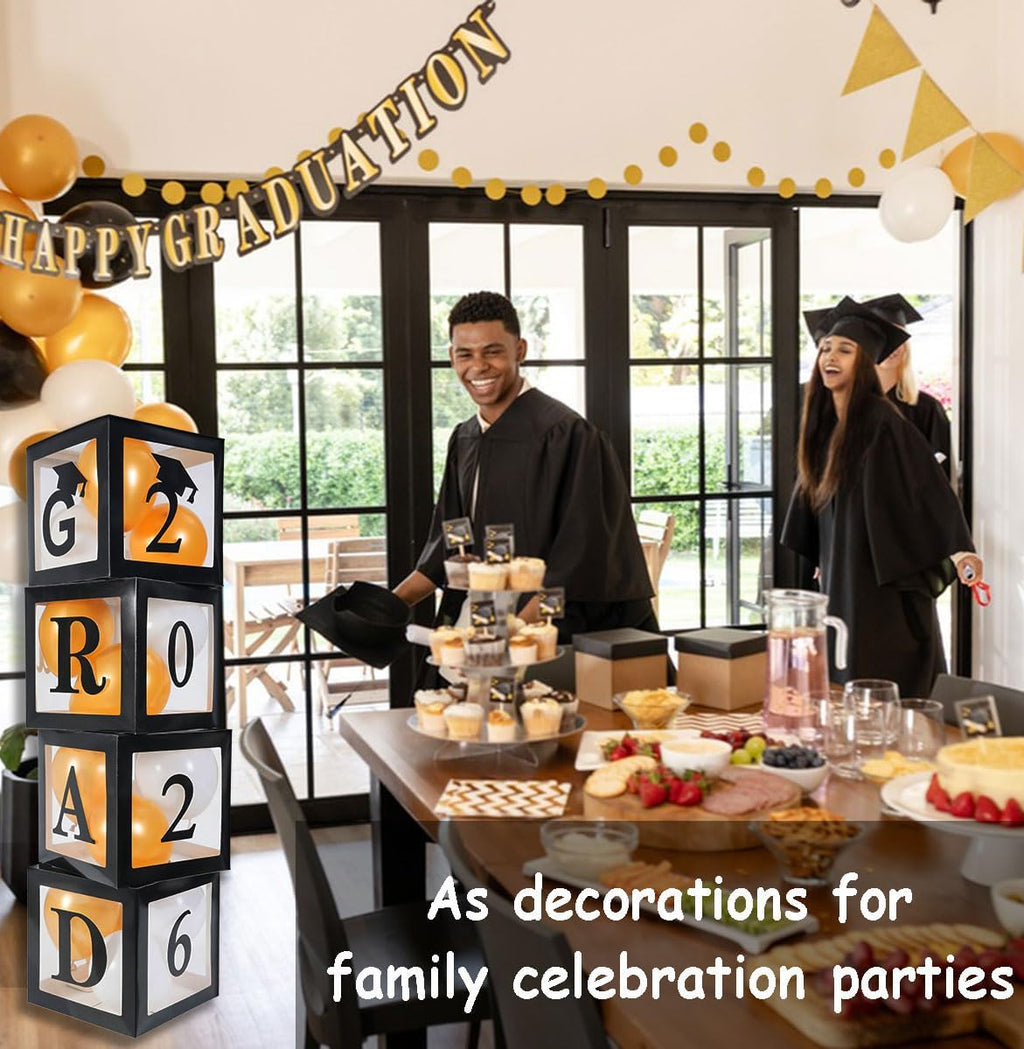 Graduation Decorations 2026 Set of 4 Boxes with 20pcs Balloons and Letters 2026 GRAD So Proud of You - Class of 2026 Party Supplies for High School & College Celebrations