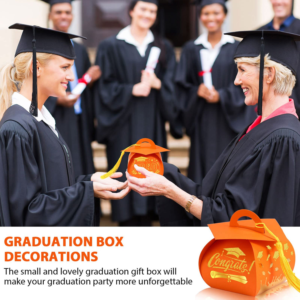Spakon 30 Pcs Graduation Cap Gift Box Graduation Party Favors Candy Boxes Treat Box with Tassel Table Centerpieces Class of 2026 Grad Decorations(Blue, Gold)