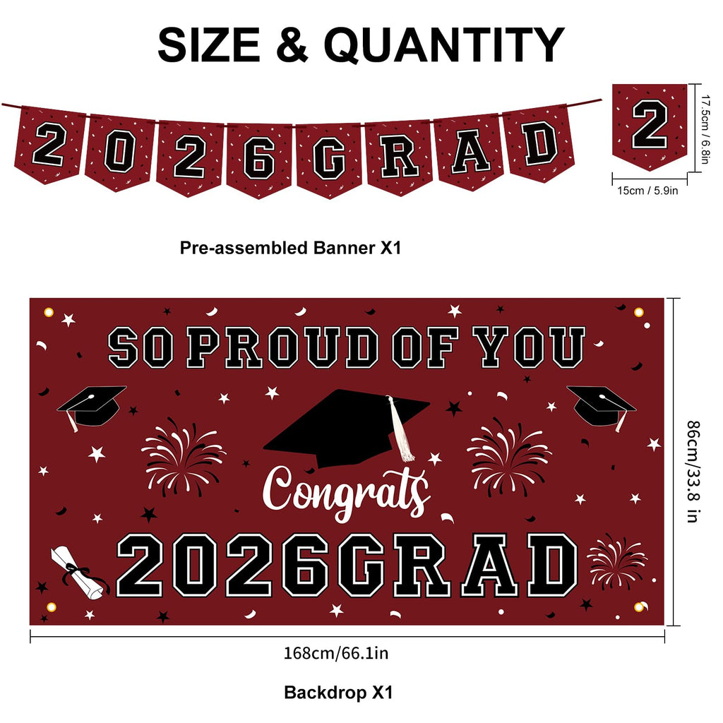 59Pcs Graduation Decorations 2026 Backdrop Balloons Banner Centerpiece Hanging Swirls Grad Class of 2026 Decorations for kindergarten K-12th College Any Grade Black Gold Themed