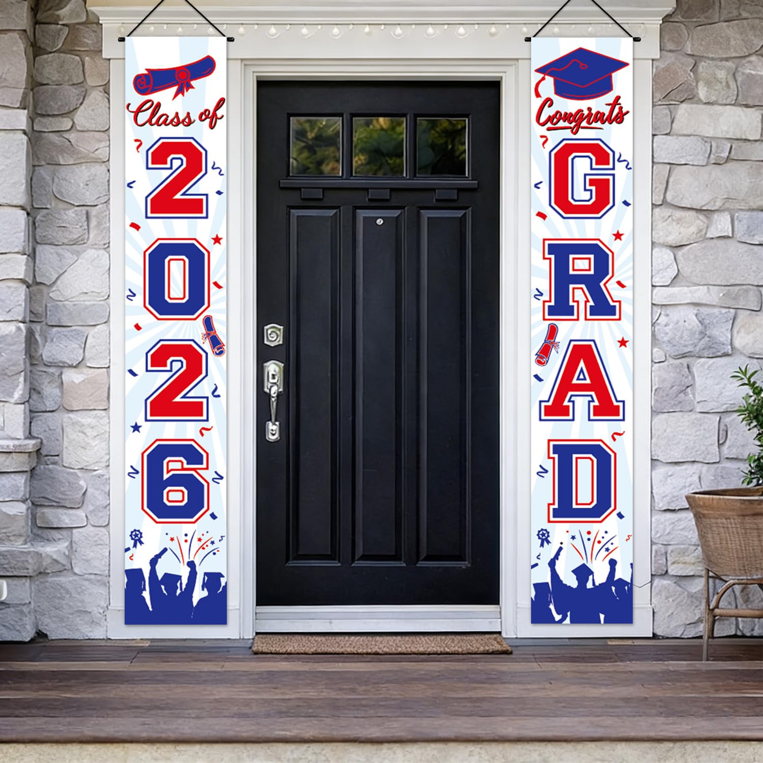 Graduation Decorations 2026 Porch Banner, Black and Gold Graduation Banner Class of 2026, Congrats Grad Decorations for Door and Porch Party Supplies