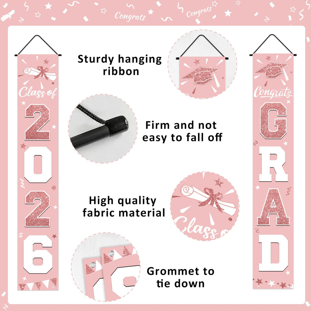 Graduation Decorations 2026 Porch Banner, Black and Gold Graduation Banner Class of 2026, Congrats Grad Decorations for Door and Porch Party Supplies