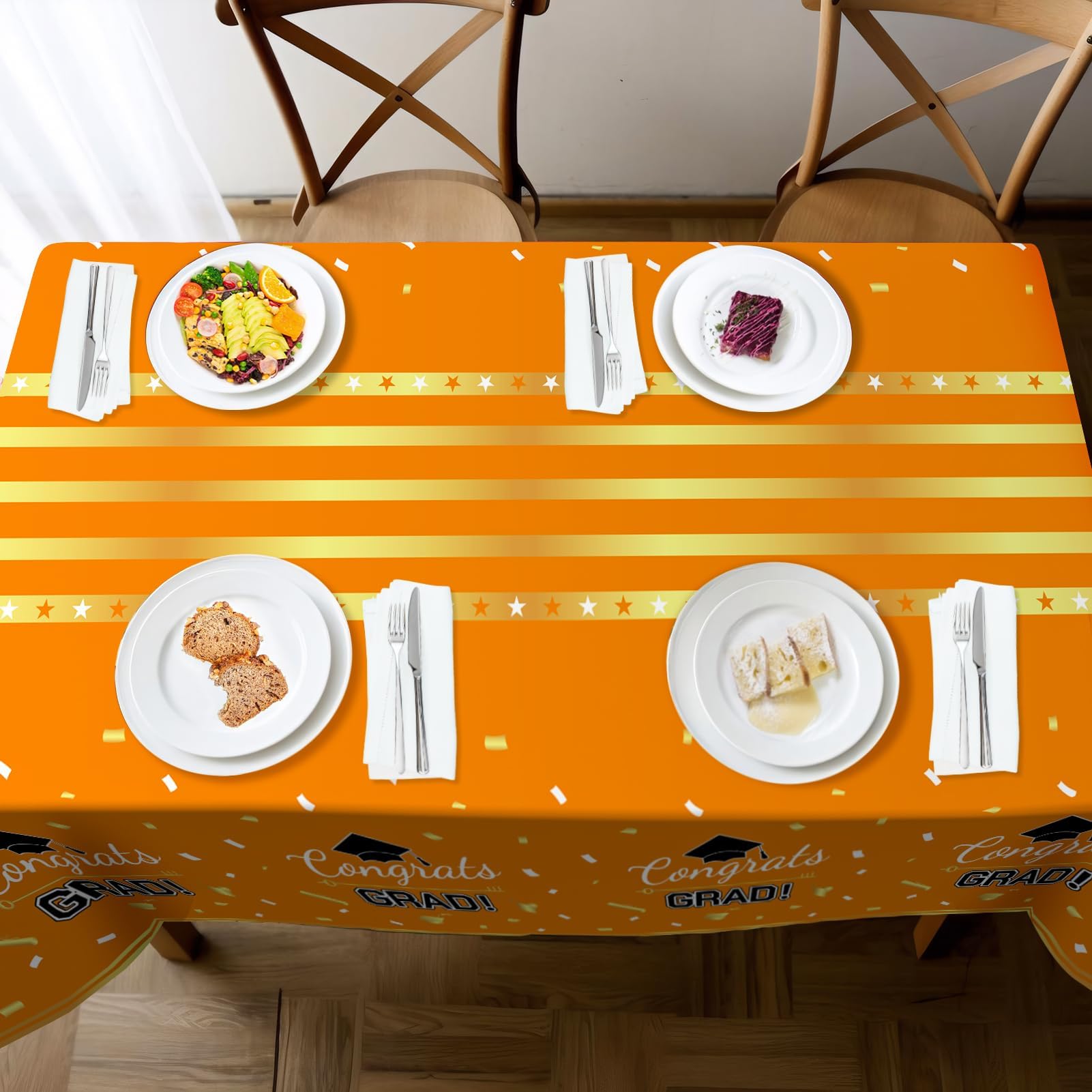 Childom 3 Pack Graduation Tablecloth,Graduation Decorations Class of 2026 Graduation Party Decorations,54"x108" Black and Gold Plastic Table Cloth Disposable for Home,School,Birthday,Wedding,Parties
