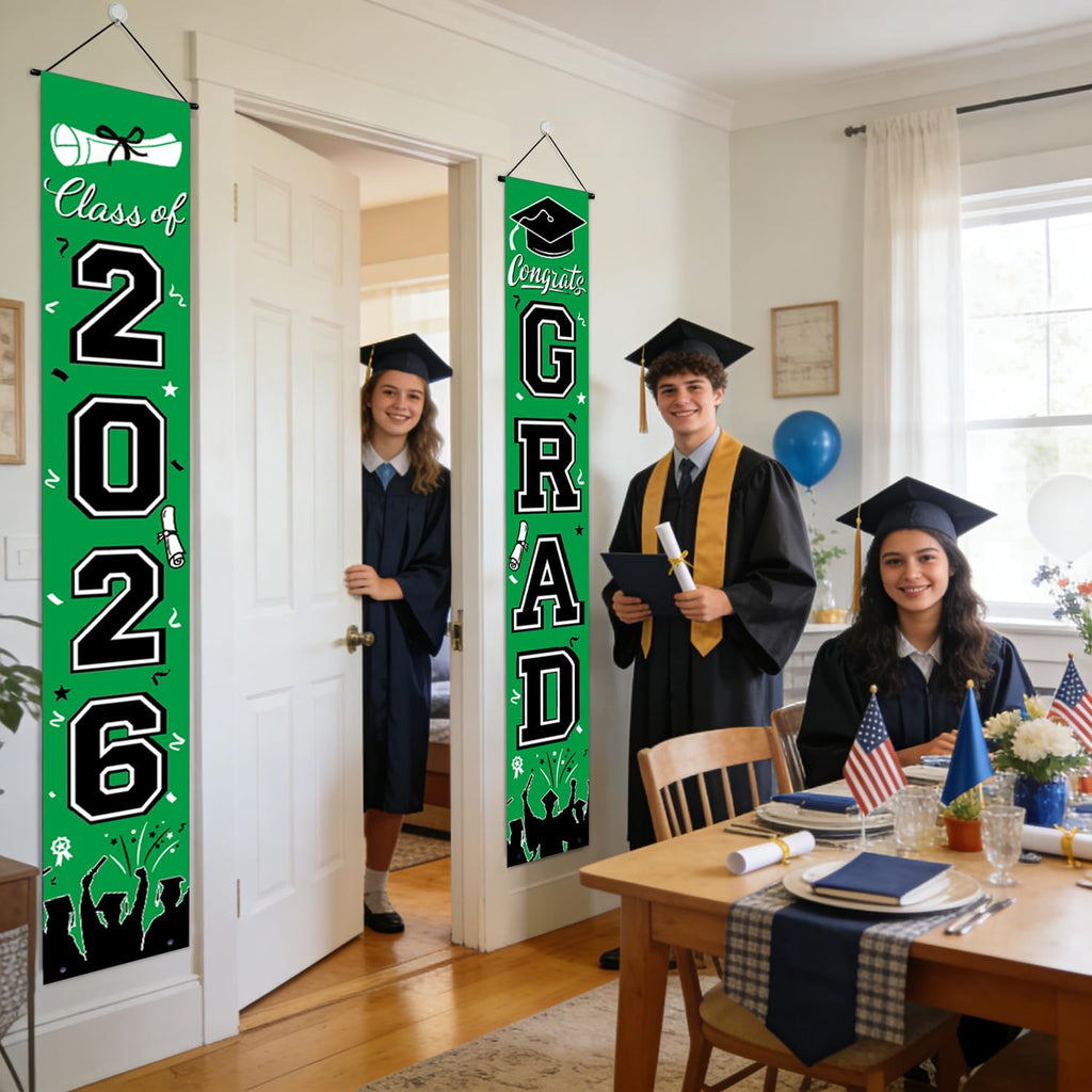 Graduation Decorations 2026 Porch Banner, Black and Gold Graduation Banner Class of 2026, Congrats Grad Decorations for Door and Porch Party Supplies