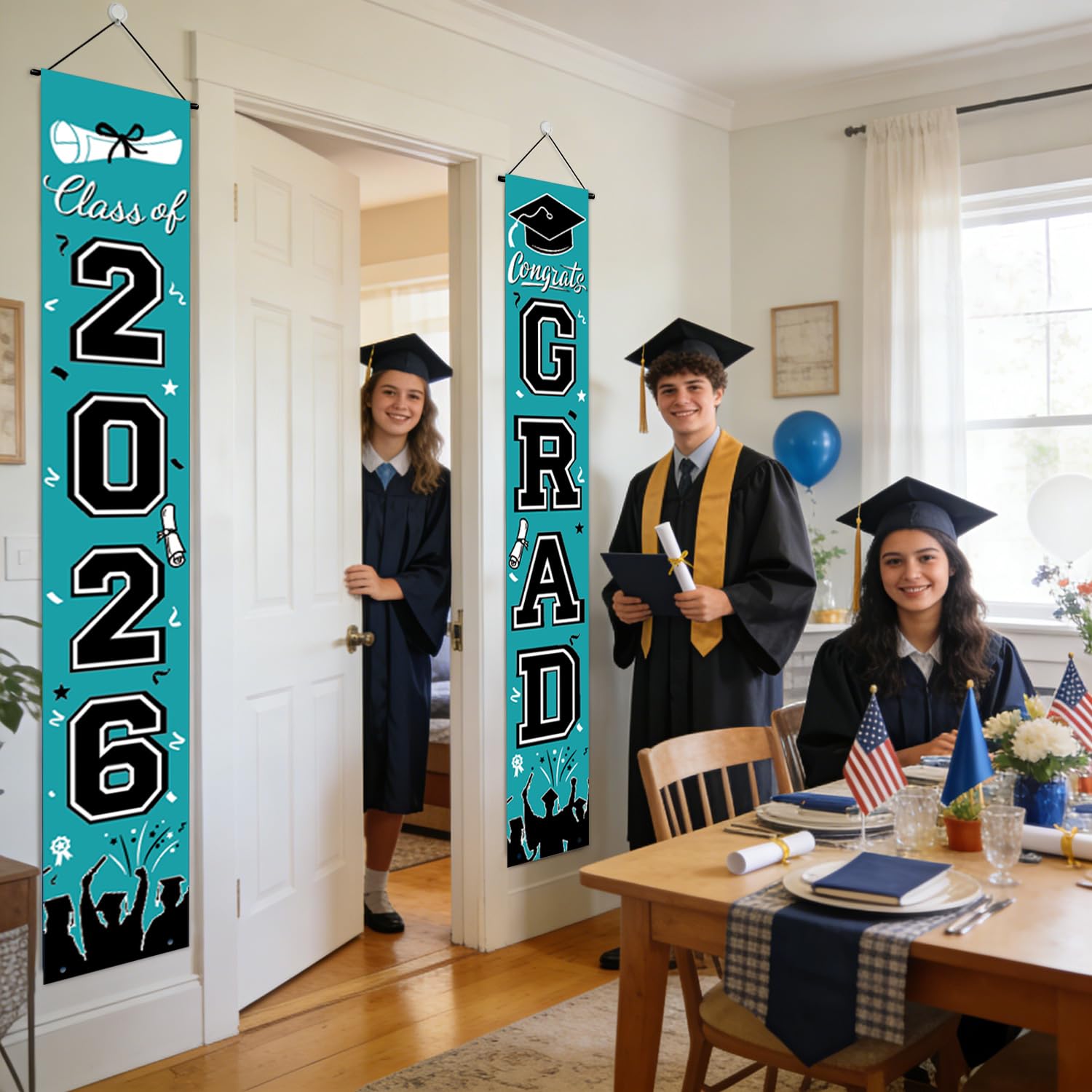 Graduation Decorations 2026 Porch Banner, Black and Gold Graduation Banner Class of 2026, Congrats Grad Decorations for Door and Porch Party Supplies