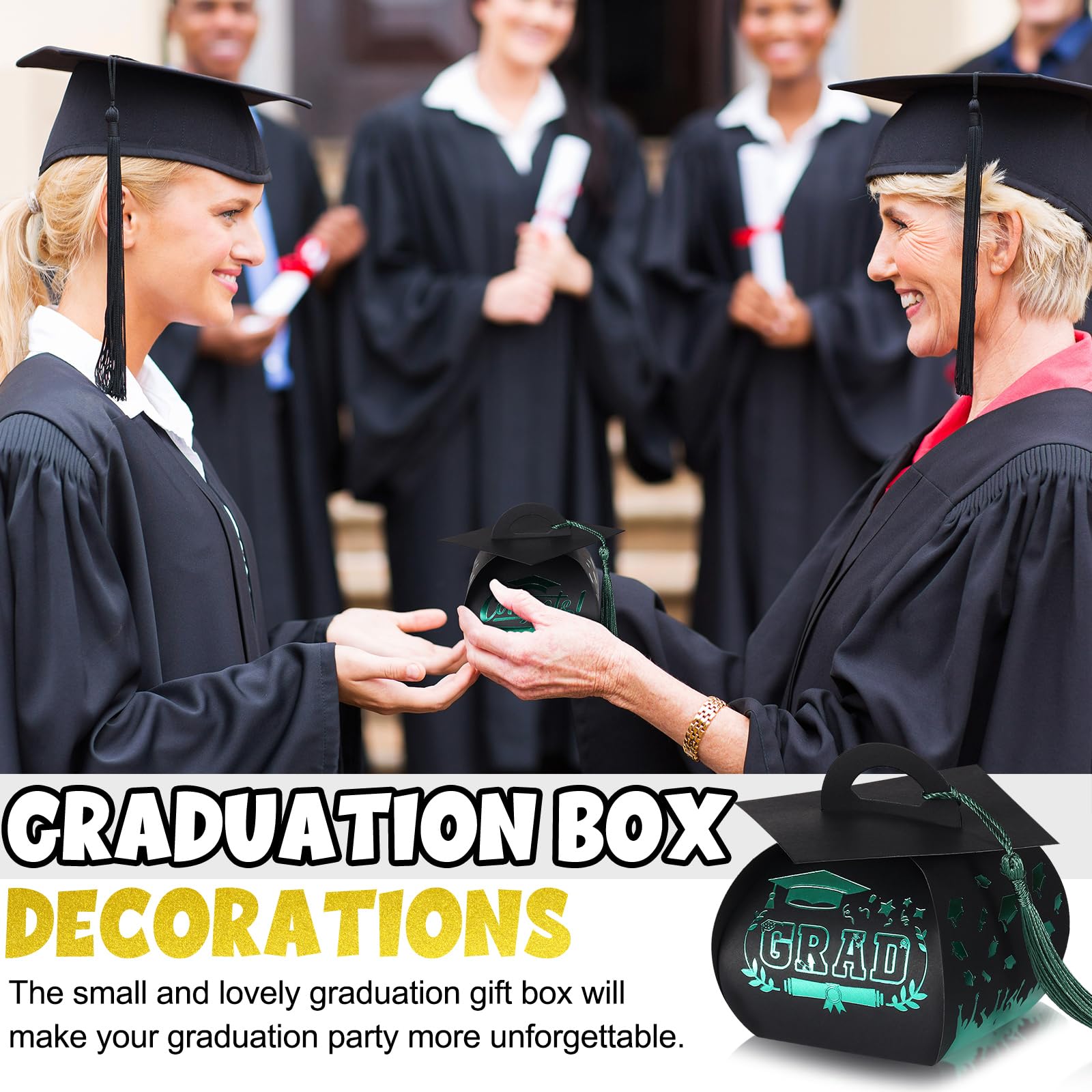 Spakon 30 Pcs Graduation Cap Gift Box Graduation Party Favors Candy Boxes Treat Box with Tassel Table Centerpieces Class of 2026 Grad Decorations(Blue, Gold)