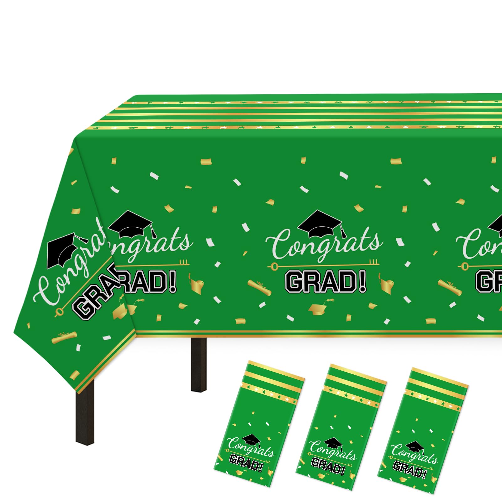 Childom 3 Pack Graduation Tablecloth,Graduation Decorations Class of 2026 Graduation Party Decorations,54"x108" Black and Gold Plastic Table Cloth Disposable for Home,School,Birthday,Wedding,Parties