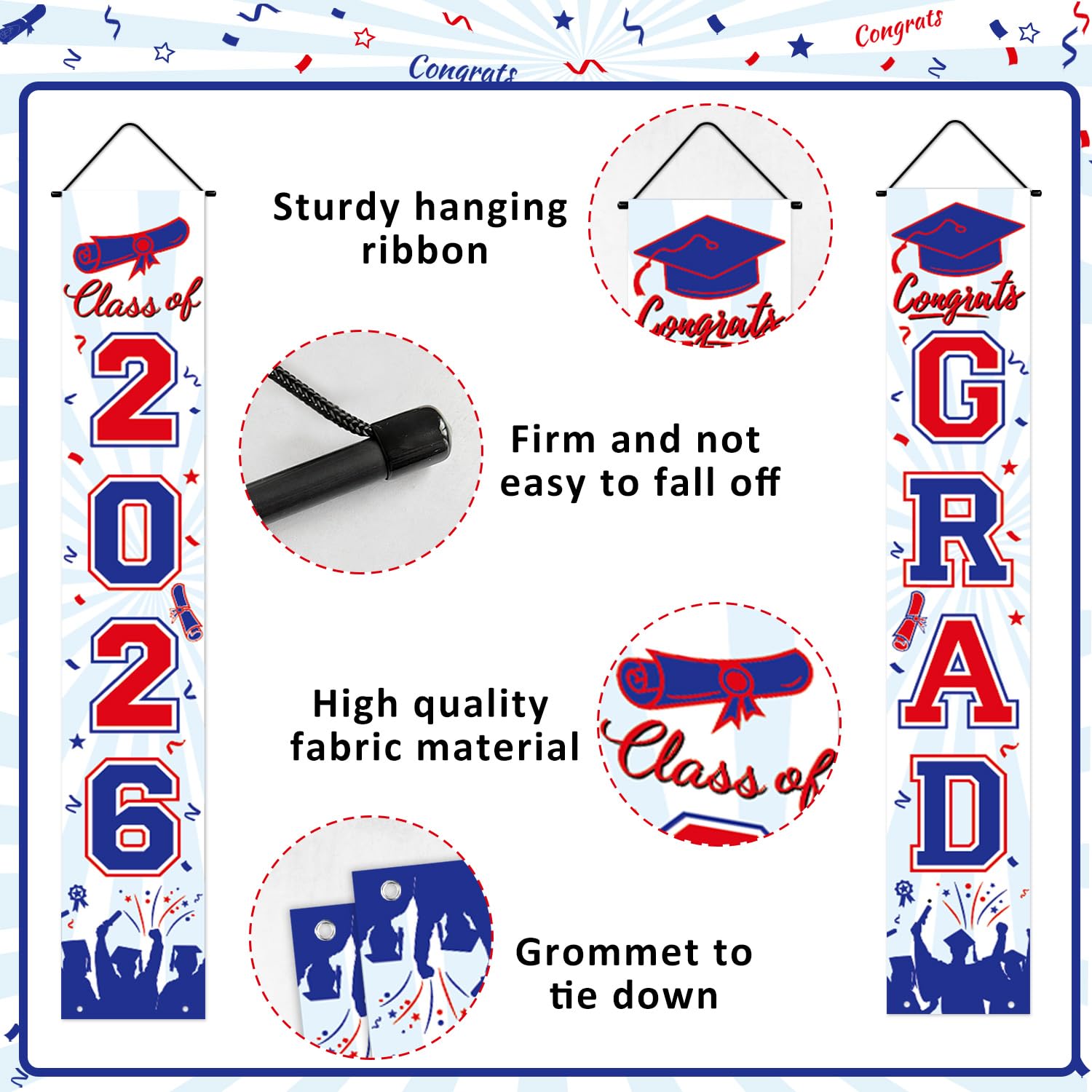 Graduation Decorations 2026 Porch Banner, Black and Gold Graduation Banner Class of 2026, Congrats Grad Decorations for Door and Porch Party Supplies