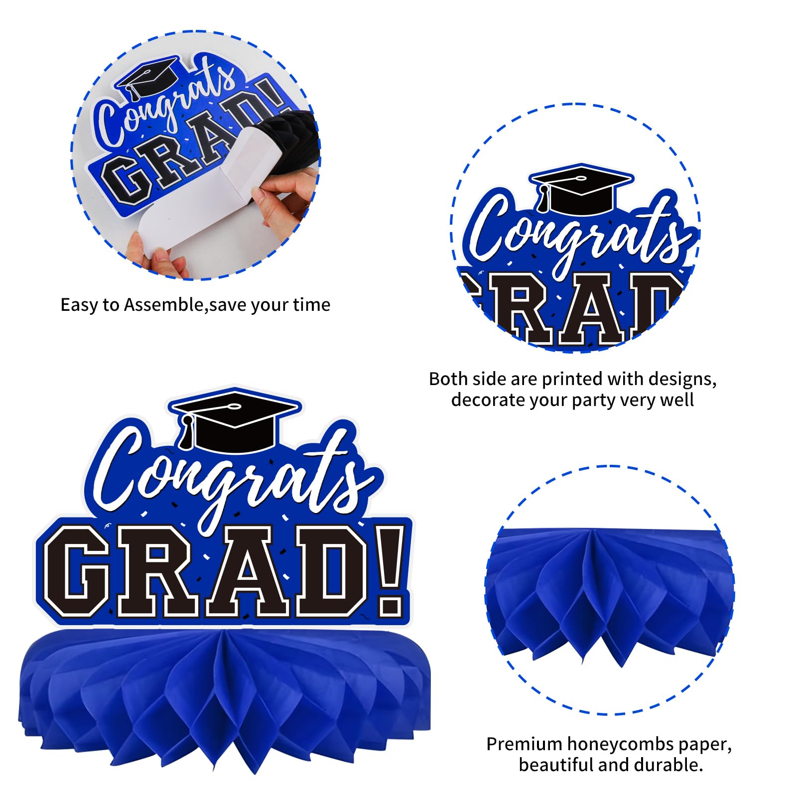 10Pcs Graduation Decorations 2026 Class of 2026 Congrats Grad Table Honeycomb Centerpieces Graduation Party Supplies for kindergarten K-12th College Any Grade Black