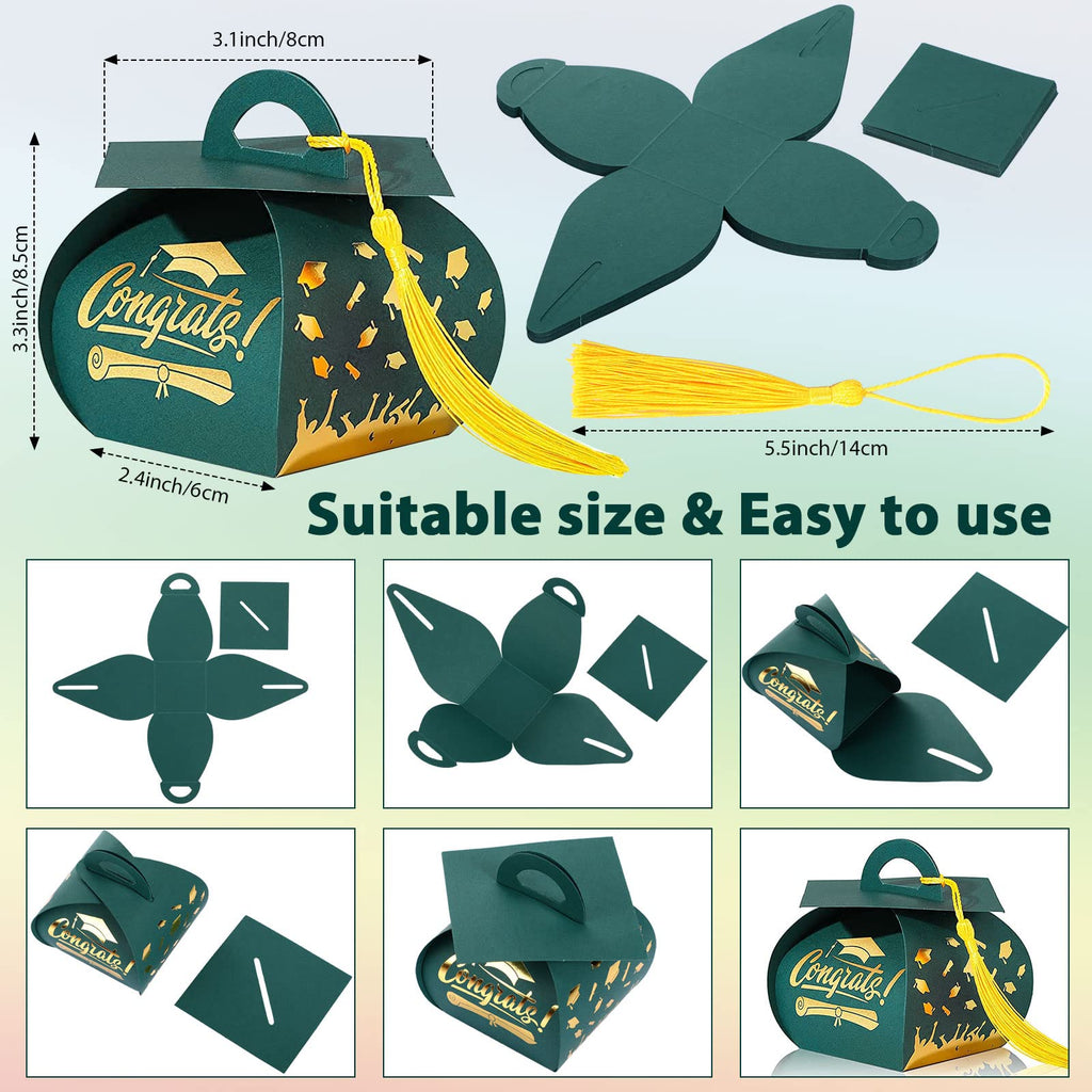 Spakon 30 Pcs Graduation Cap Gift Box Graduation Party Favors Candy Boxes Treat Box with Tassel Table Centerpieces Class of 2026 Grad Decorations(Blue, Gold)
