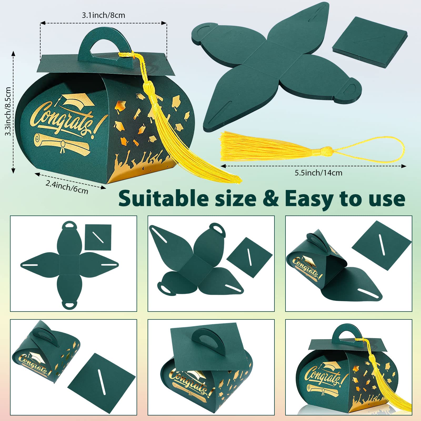 Spakon 30 Pcs Graduation Cap Gift Box Graduation Party Favors Candy Boxes Treat Box with Tassel Table Centerpieces Class of 2026 Grad Decorations(Blue, Gold)