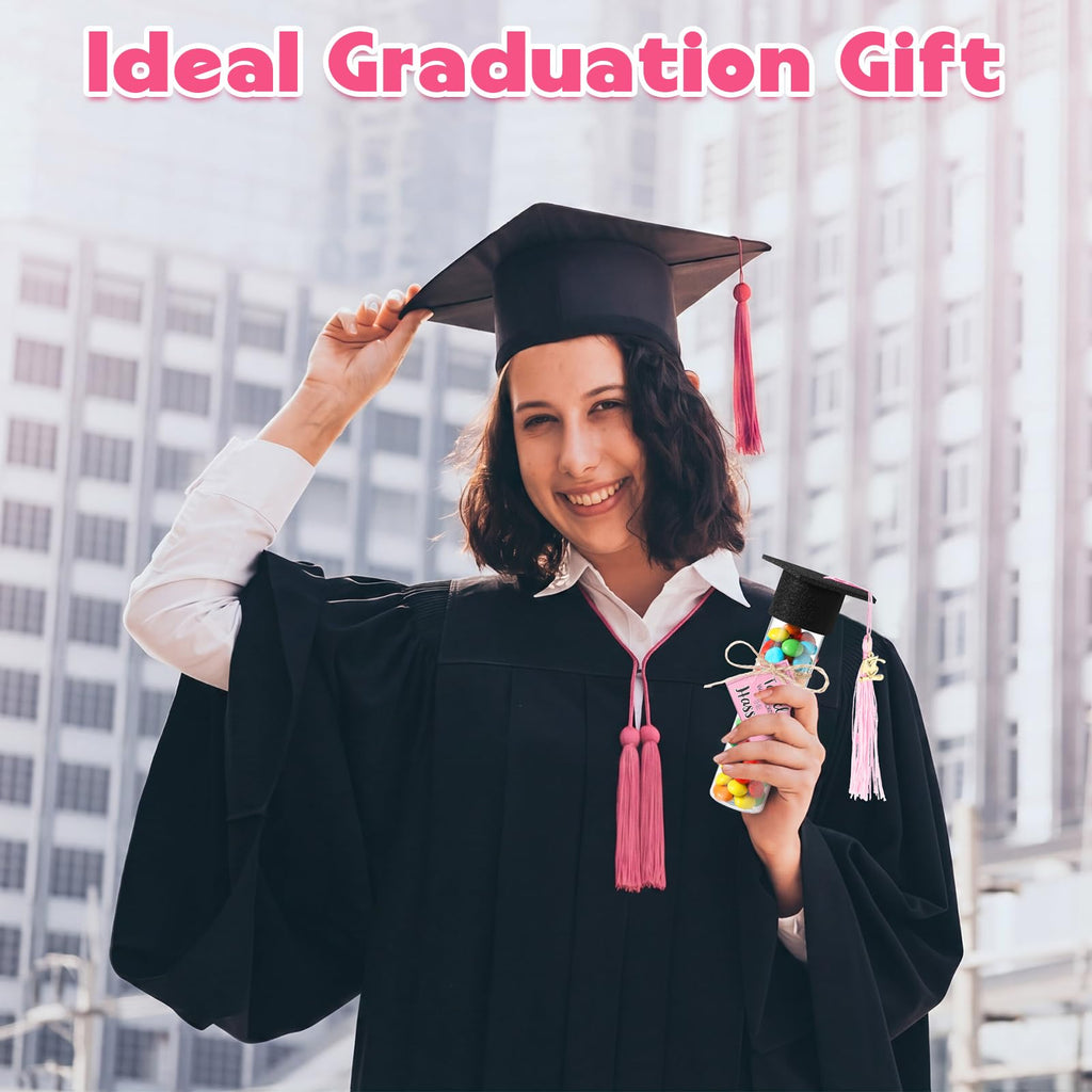Willinglong 30 Set 2026 Graduation Candy Tubes Jars Set 100 ml Fillable Clear Plastic Gumball Container with Cap with Tassel and Cards for DIY 2026 Graduation Party Favors(Blue)