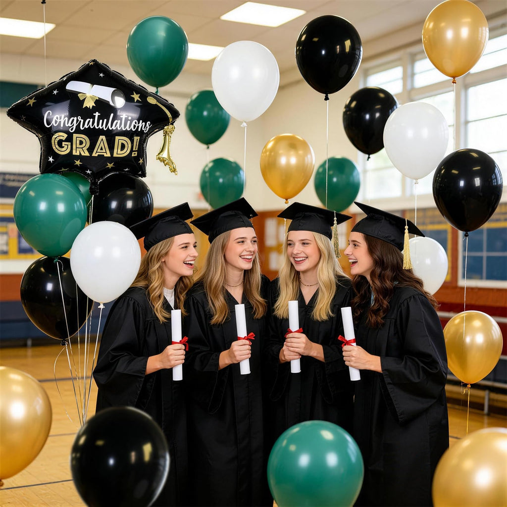 Black and Gold Balloons Graduation Balloon with Grad Foil Balloons Black White Sand Beige Gold Metallic Balloon for Grad Prom High School College Baby Shower Anniversary Birthday Party Decor