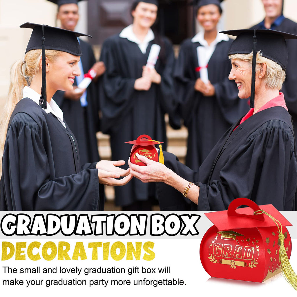 Spakon 30 Pcs Graduation Cap Gift Box Graduation Party Favors Candy Boxes Treat Box with Tassel Table Centerpieces Class of 2026 Grad Decorations(Blue, Gold)