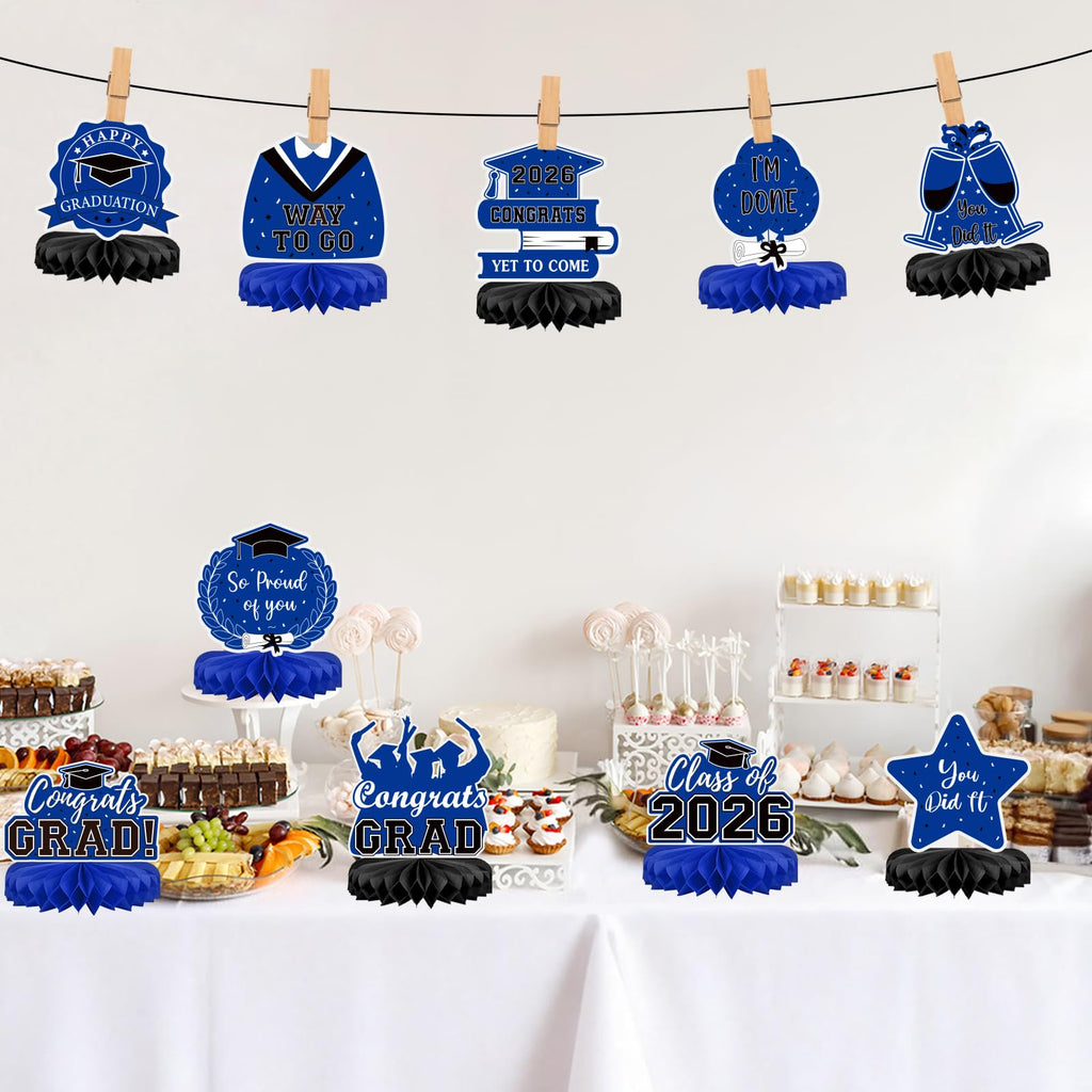 10Pcs Graduation Decorations 2026 Class of 2026 Congrats Grad Table Honeycomb Centerpieces Graduation Party Supplies for kindergarten K-12th College Any Grade Black