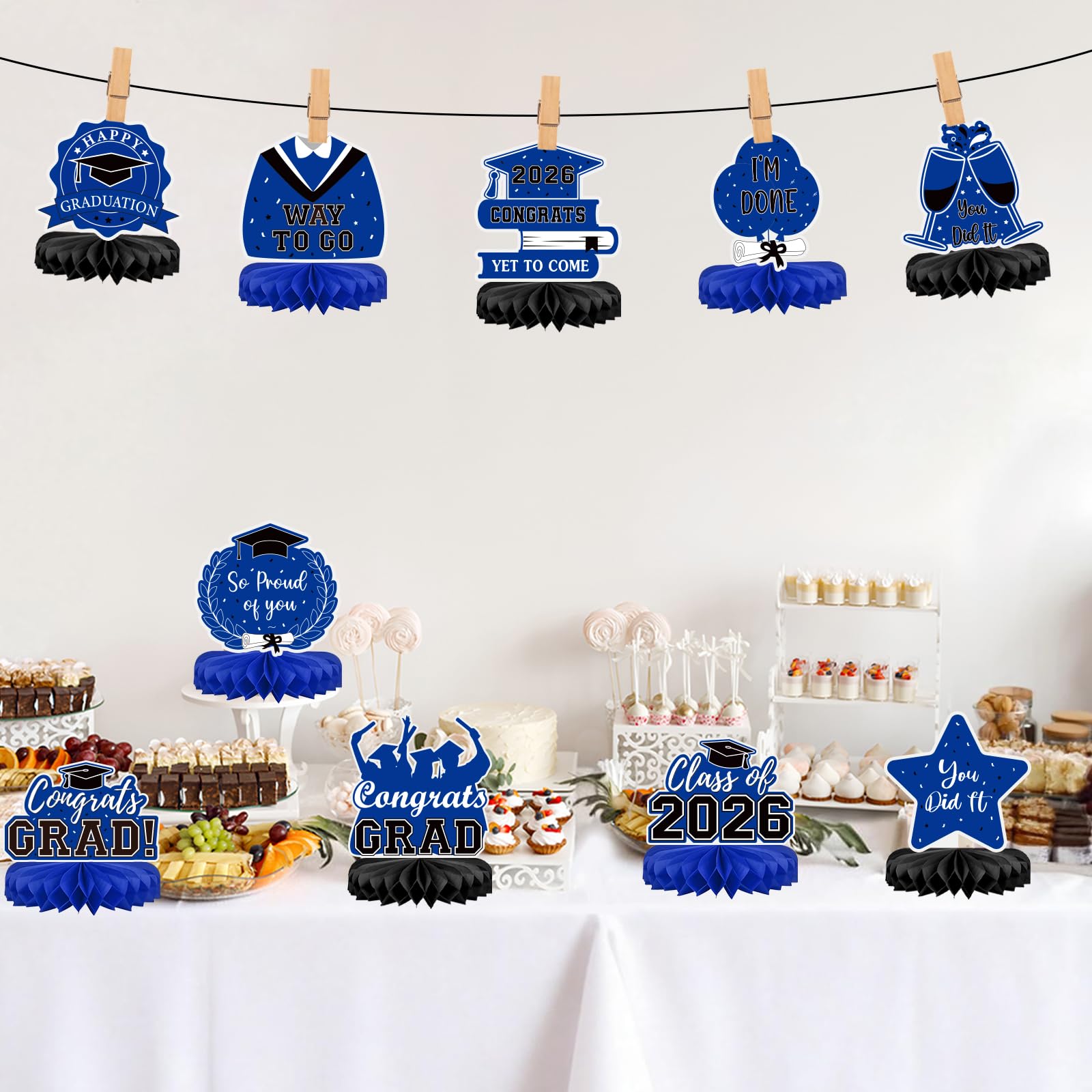 10Pcs Graduation Decorations 2026 Class of 2026 Congrats Grad Table Honeycomb Centerpieces Graduation Party Supplies for kindergarten K-12th College Any Grade Black