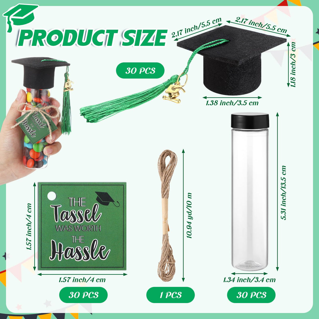 Willinglong 30 Set 2026 Graduation Candy Tubes Jars Set 100 ml Fillable Clear Plastic Gumball Container with Cap with Tassel and Cards for DIY 2026 Graduation Party Favors(Blue)