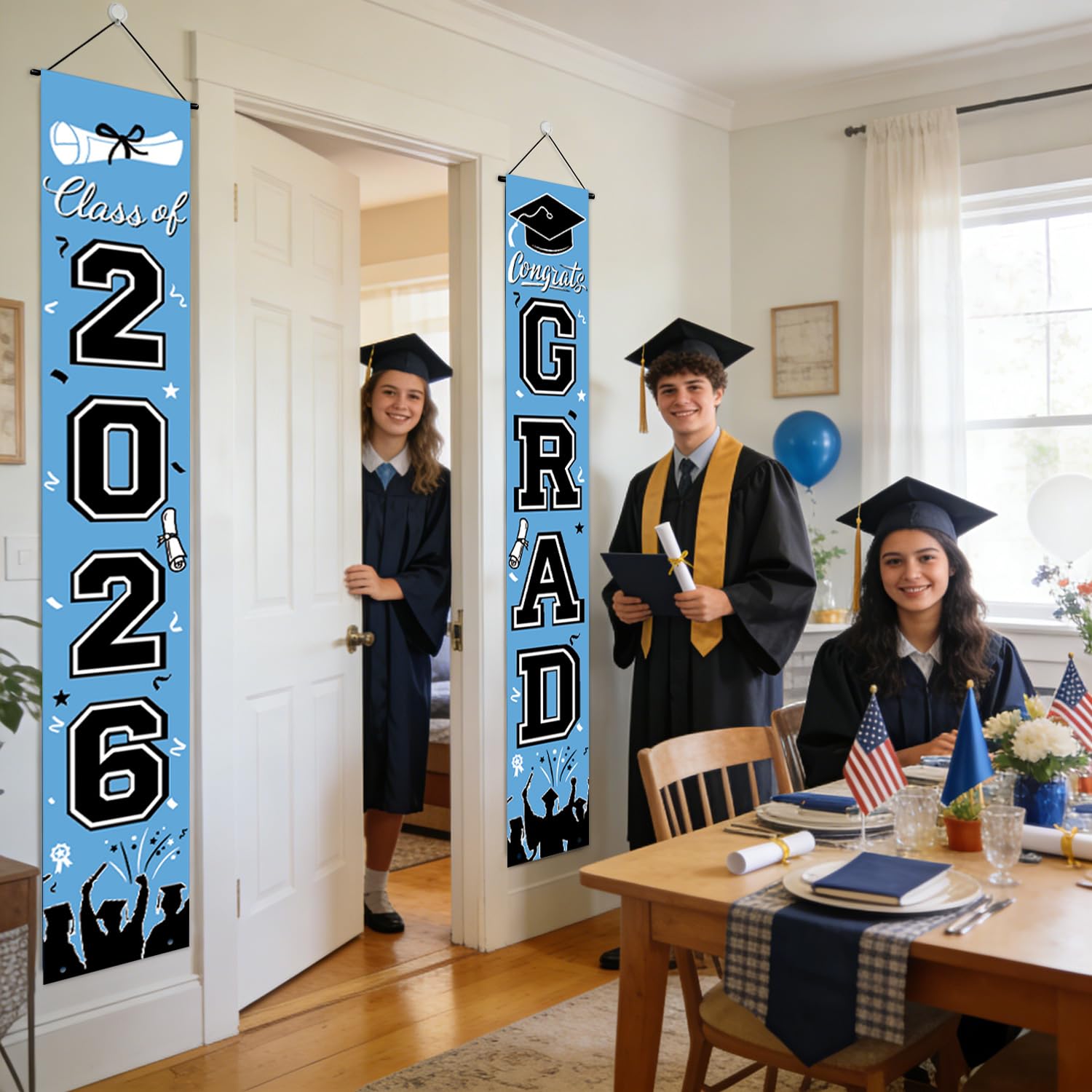 Graduation Decorations 2026 Porch Banner, Black and Gold Graduation Banner Class of 2026, Congrats Grad Decorations for Door and Porch Party Supplies