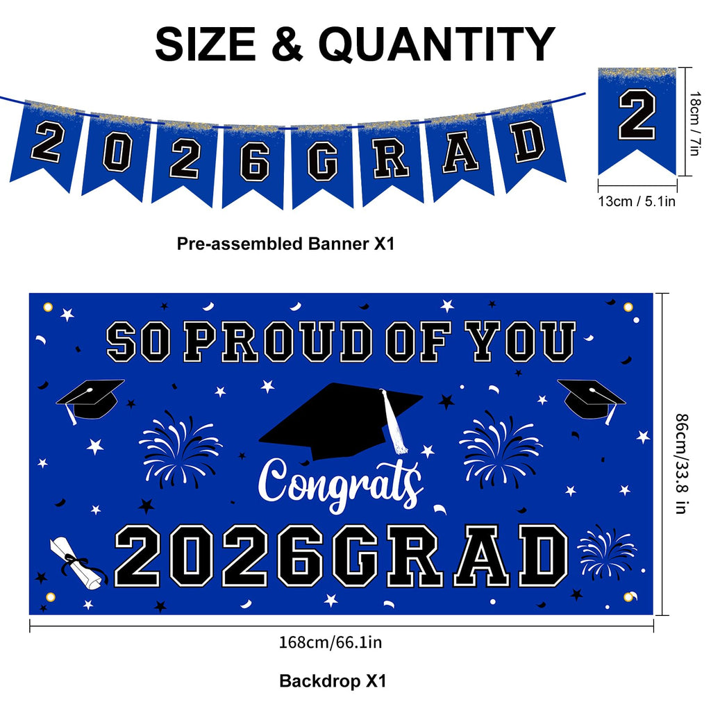 59Pcs Graduation Decorations 2026 Backdrop Balloons Banner Centerpiece Hanging Swirls Grad Class of 2026 Decorations for kindergarten K-12th College Any Grade Black Gold Themed
