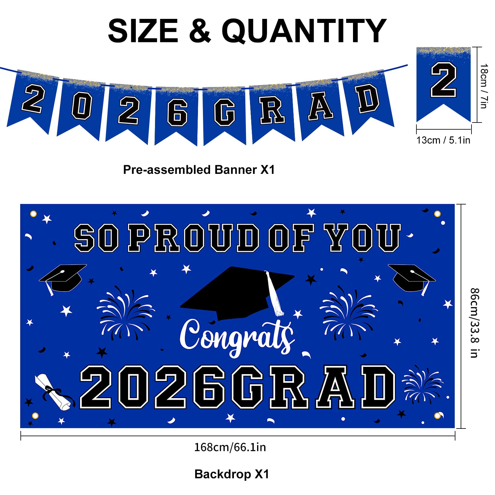 59Pcs Graduation Decorations 2026 Backdrop Balloons Banner Centerpiece Hanging Swirls Grad Class of 2026 Decorations for kindergarten K-12th College Any Grade Black Gold Themed