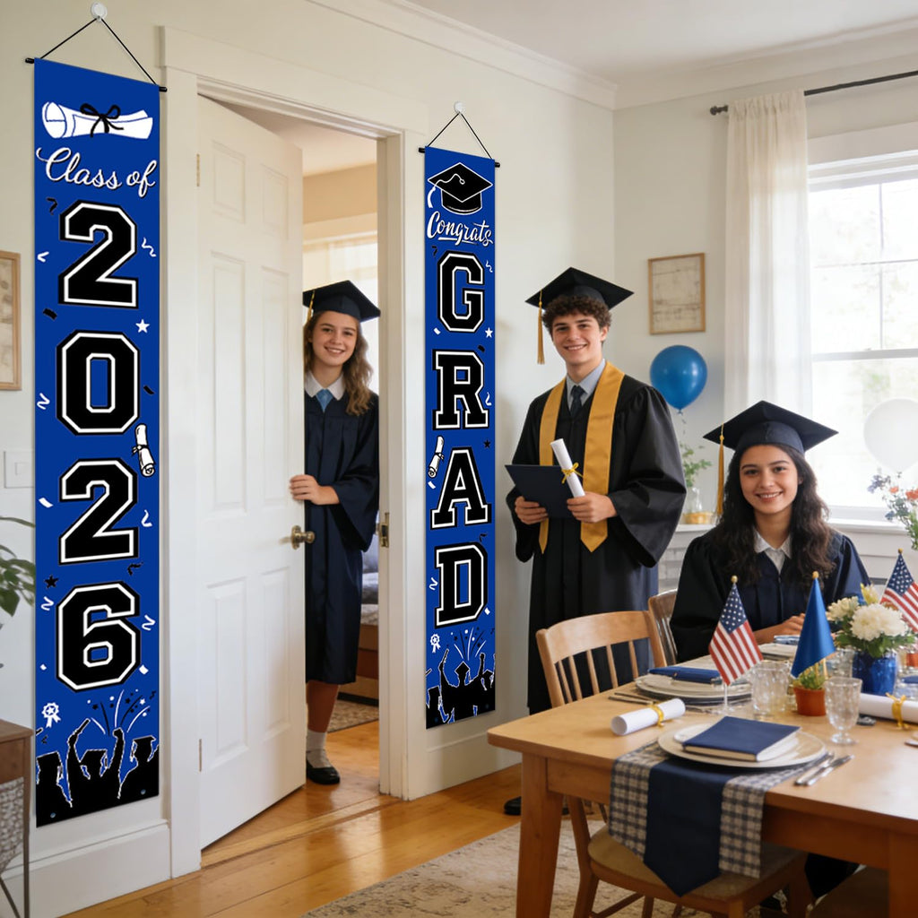 Graduation Decorations 2026 Porch Banner, Black and Gold Graduation Banner Class of 2026, Congrats Grad Decorations for Door and Porch Party Supplies