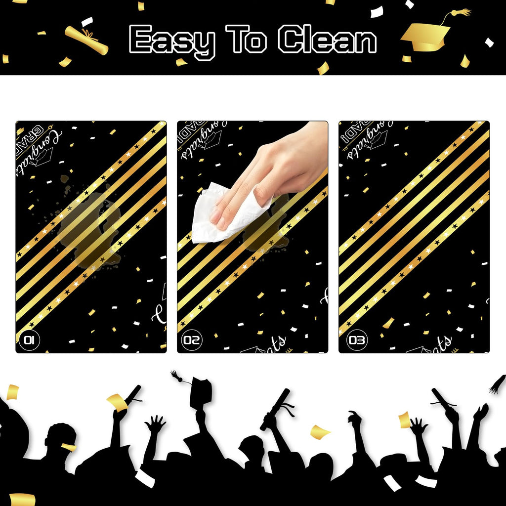 Childom 3 Pack Graduation Tablecloth,Graduation Decorations Class of 2026 Graduation Party Decorations,54"x108" Black and Gold Plastic Table Cloth Disposable for Home,School,Birthday,Wedding,Parties