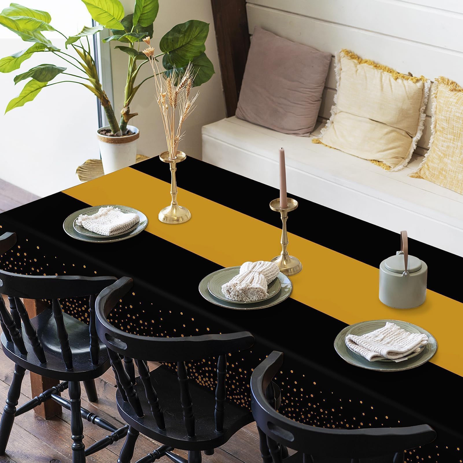 Childom 3 Pack Graduation Tablecloth,Graduation Decorations Class of 2026 Graduation Party Decorations,54"x108" Black and Gold Plastic Table Cloth Disposable for Home,School,Birthday,Wedding,Parties