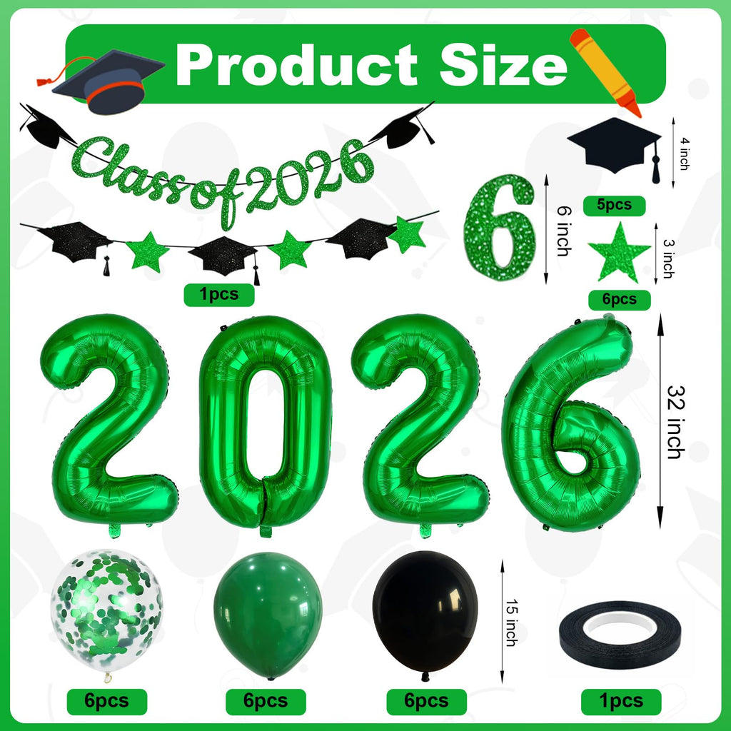 Graduation Balloons Class of 2026, Black Gold Graduation Party Decorations Set with 32in 2026 Number Balloons Confetti Balloon Star Cap Garland Banner for Senior High School College Grad Party Decor