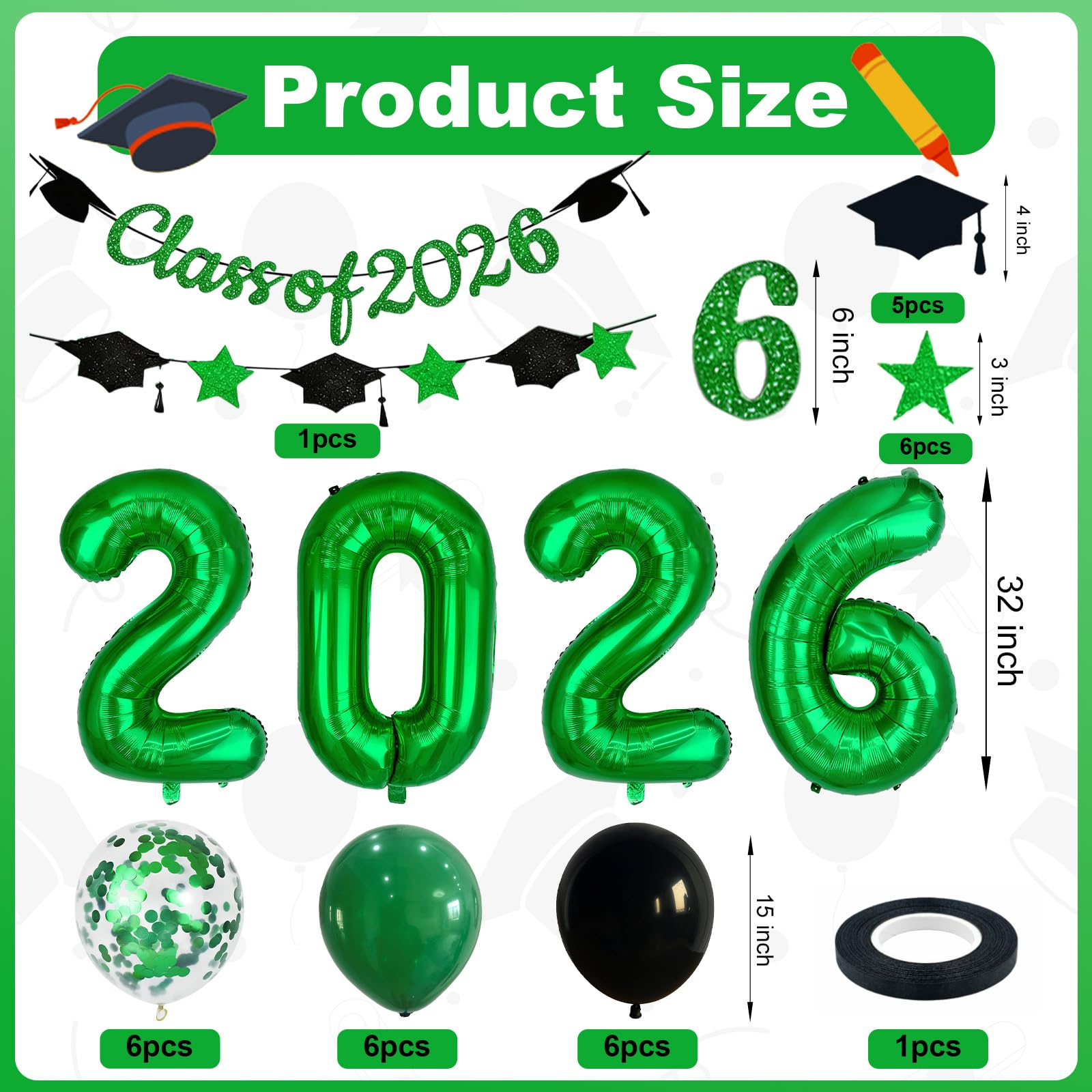 Graduation Balloons Class of 2026, Black Gold Graduation Party Decorations Set with 32in 2026 Number Balloons Confetti Balloon Star Cap Garland Banner for Senior High School College Grad Party Decor