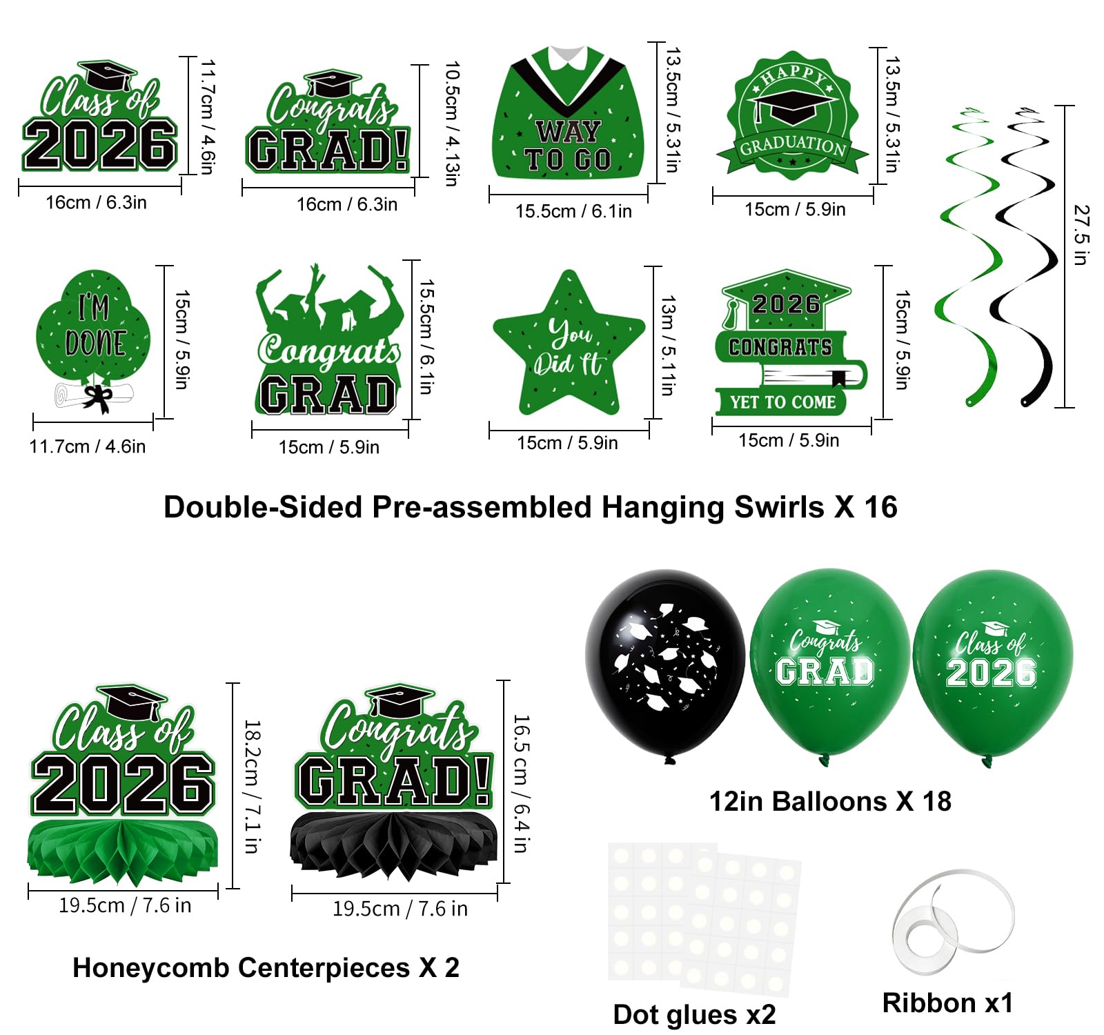 59Pcs Graduation Decorations 2026 Backdrop Balloons Banner Centerpiece Hanging Swirls Grad Class of 2026 Decorations for kindergarten K-12th College Any Grade Black Gold Themed
