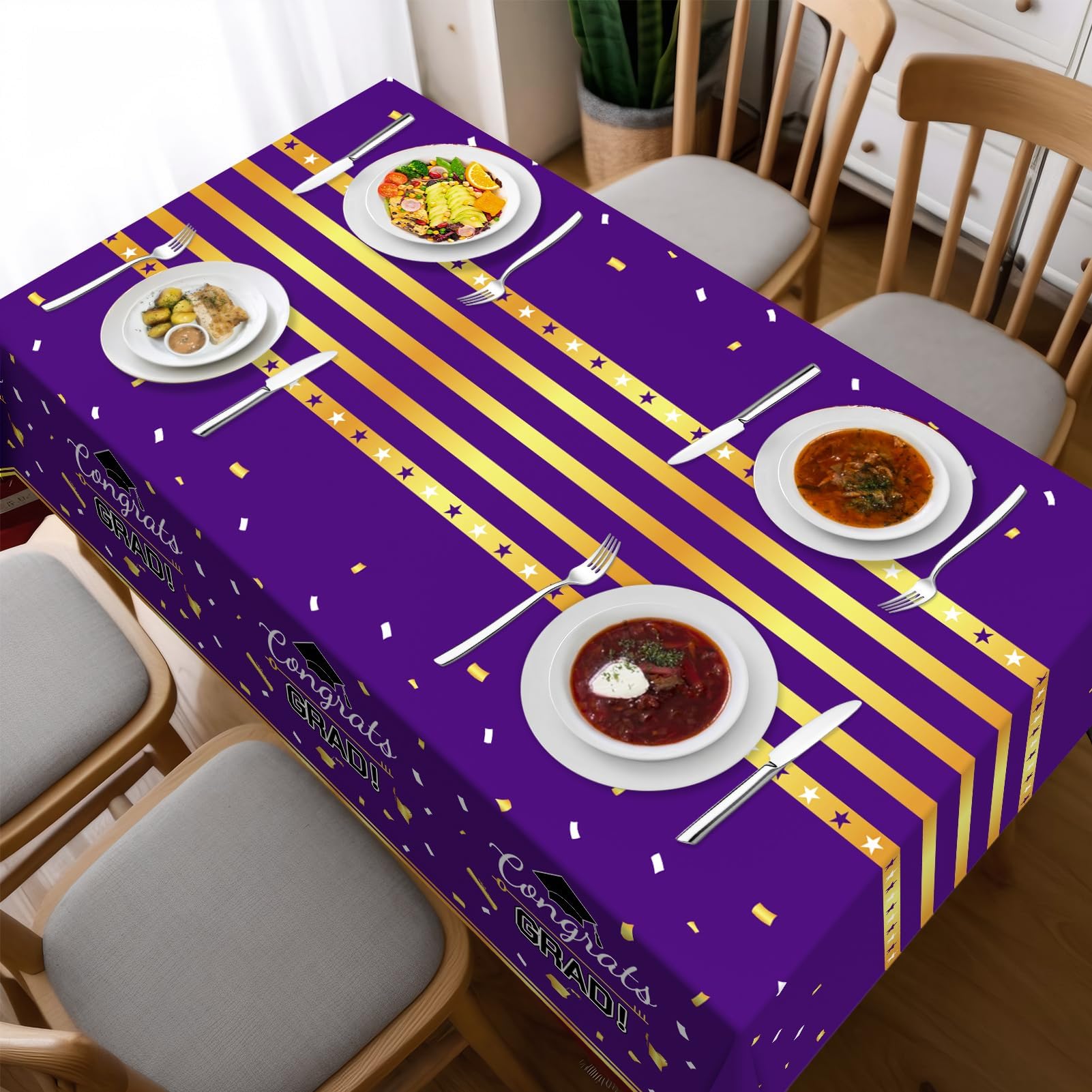 Childom 3 Pack Graduation Tablecloth,Graduation Decorations Class of 2026 Graduation Party Decorations,54"x108" Black and Gold Plastic Table Cloth Disposable for Home,School,Birthday,Wedding,Parties