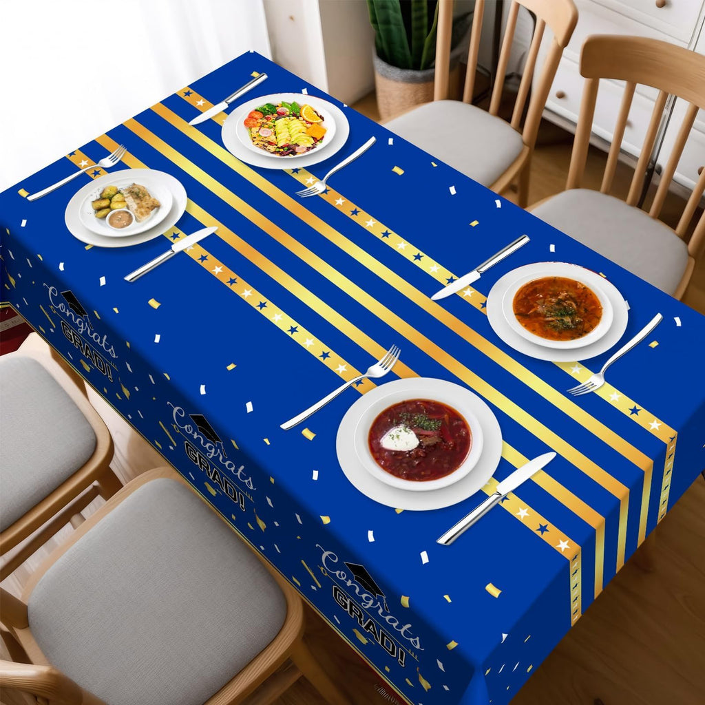 Childom 3 Pack Graduation Tablecloth,Graduation Decorations Class of 2026 Graduation Party Decorations,54"x108" Black and Gold Plastic Table Cloth Disposable for Home,School,Birthday,Wedding,Parties