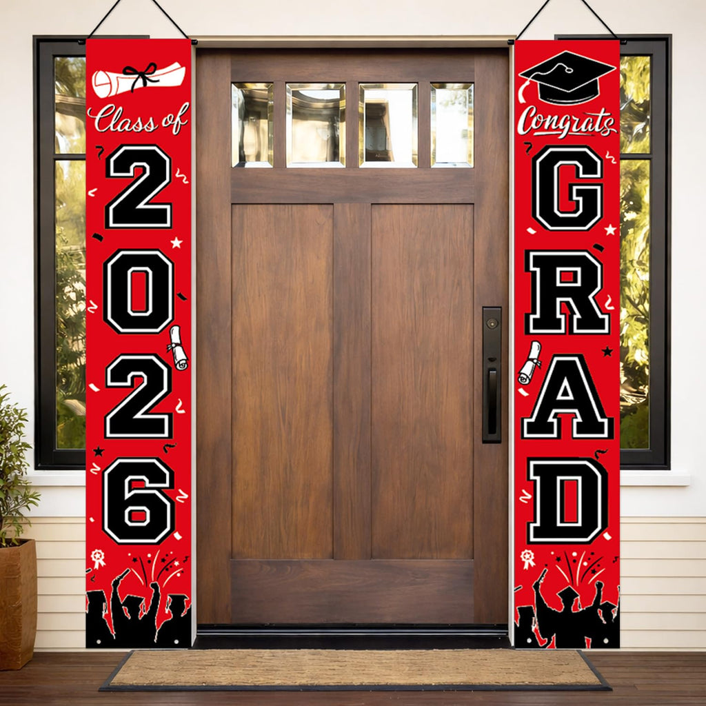 Graduation Decorations 2026 Porch Banner, Black and Gold Graduation Banner Class of 2026, Congrats Grad Decorations for Door and Porch Party Supplies
