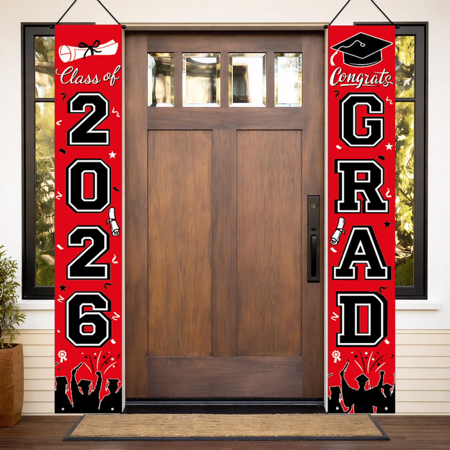 Graduation Decorations 2026 Porch Banner, Black and Gold Graduation Banner Class of 2026, Congrats Grad Decorations for Door and Porch Party Supplies