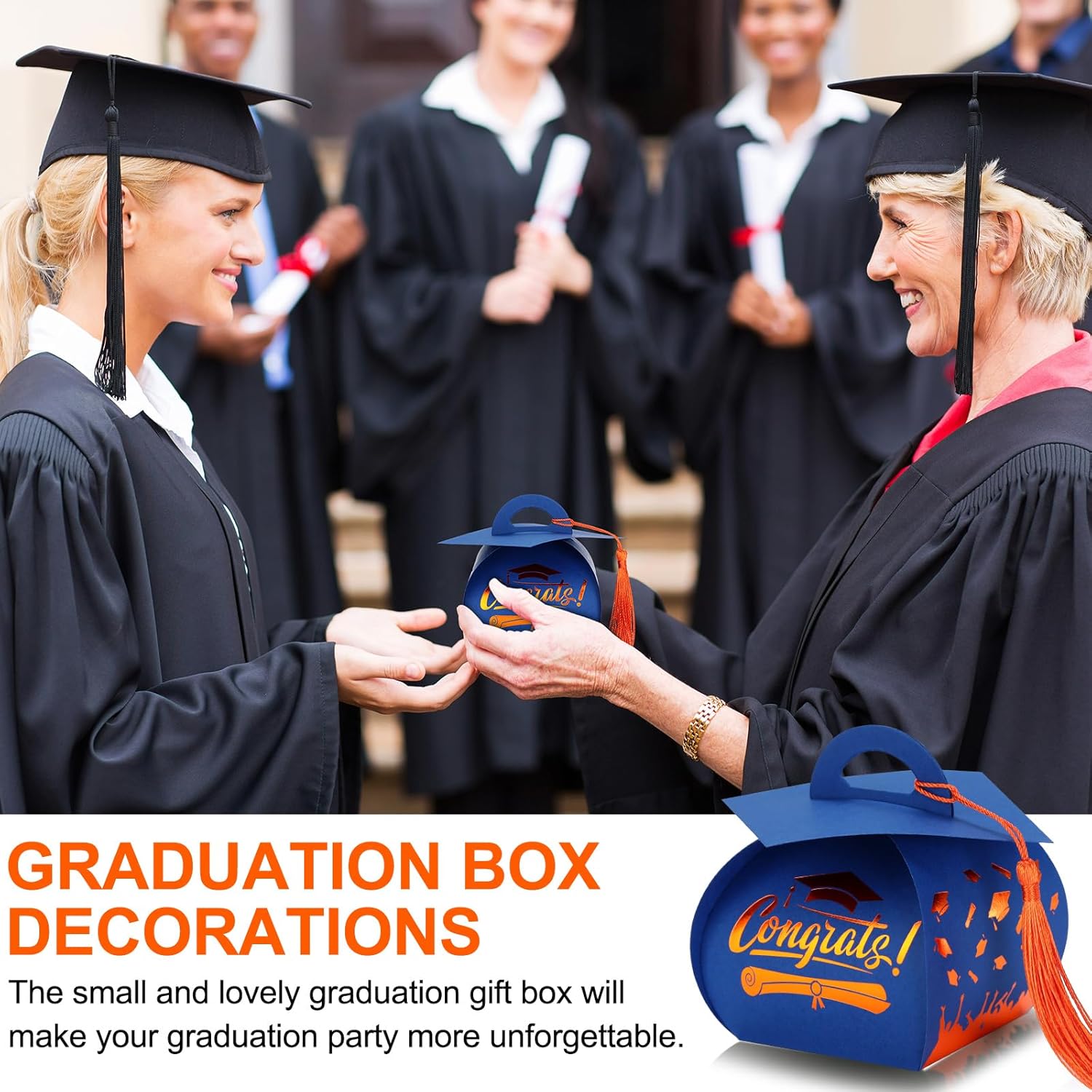 Spakon 30 Pcs Graduation Cap Gift Box Graduation Party Favors Candy Boxes Treat Box with Tassel Table Centerpieces Class of 2026 Grad Decorations(Blue, Gold)