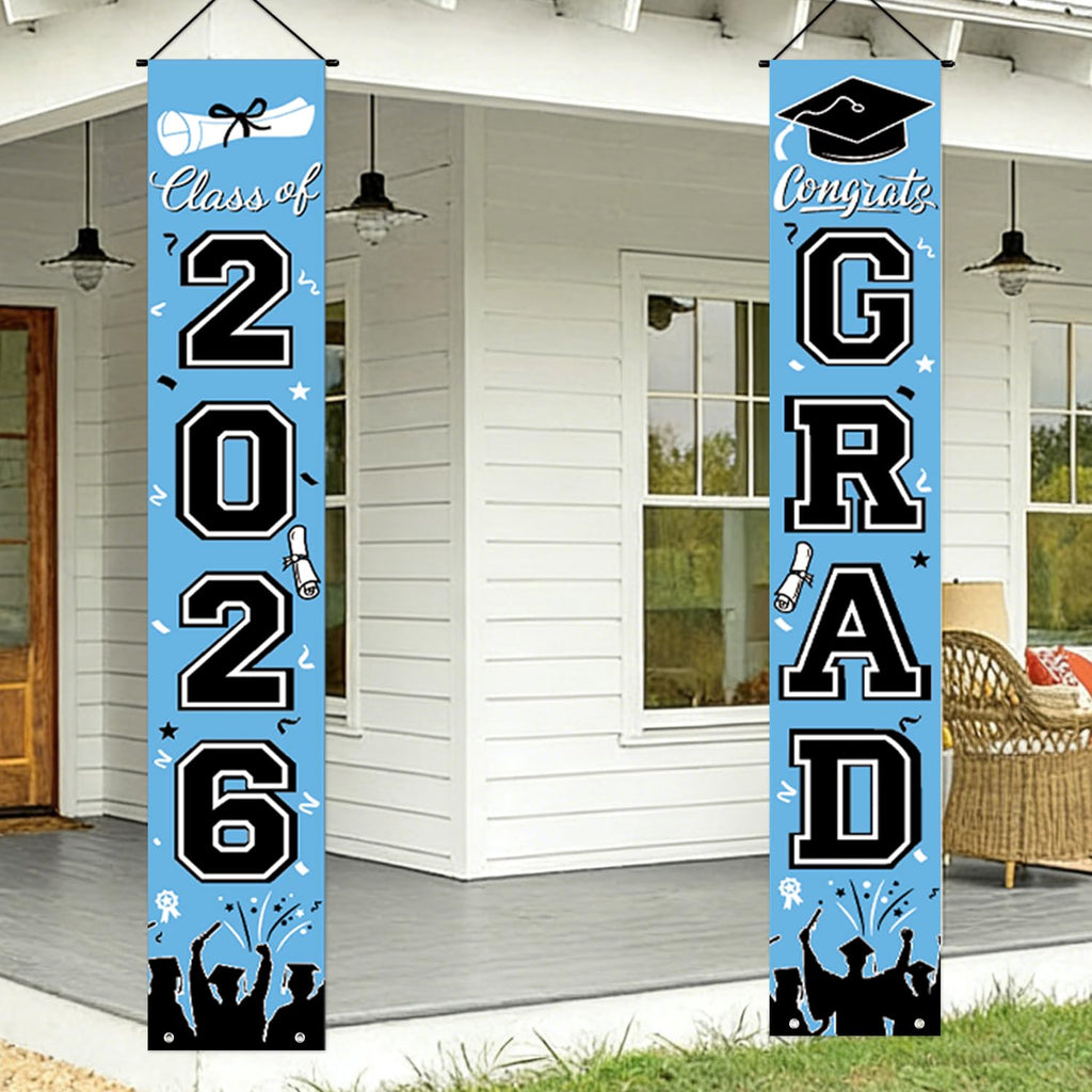 Graduation Decorations 2026 Porch Banner, Black and Gold Graduation Banner Class of 2026, Congrats Grad Decorations for Door and Porch Party Supplies
