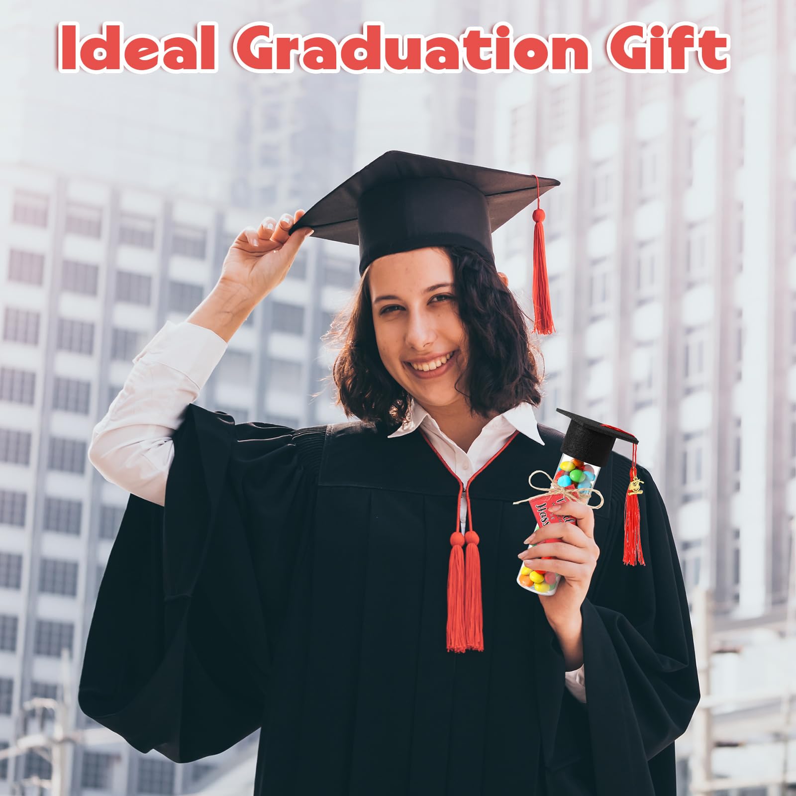 Willinglong 30 Set 2026 Graduation Candy Tubes Jars Set 100 ml Fillable Clear Plastic Gumball Container with Cap with Tassel and Cards for DIY 2026 Graduation Party Favors(Blue)