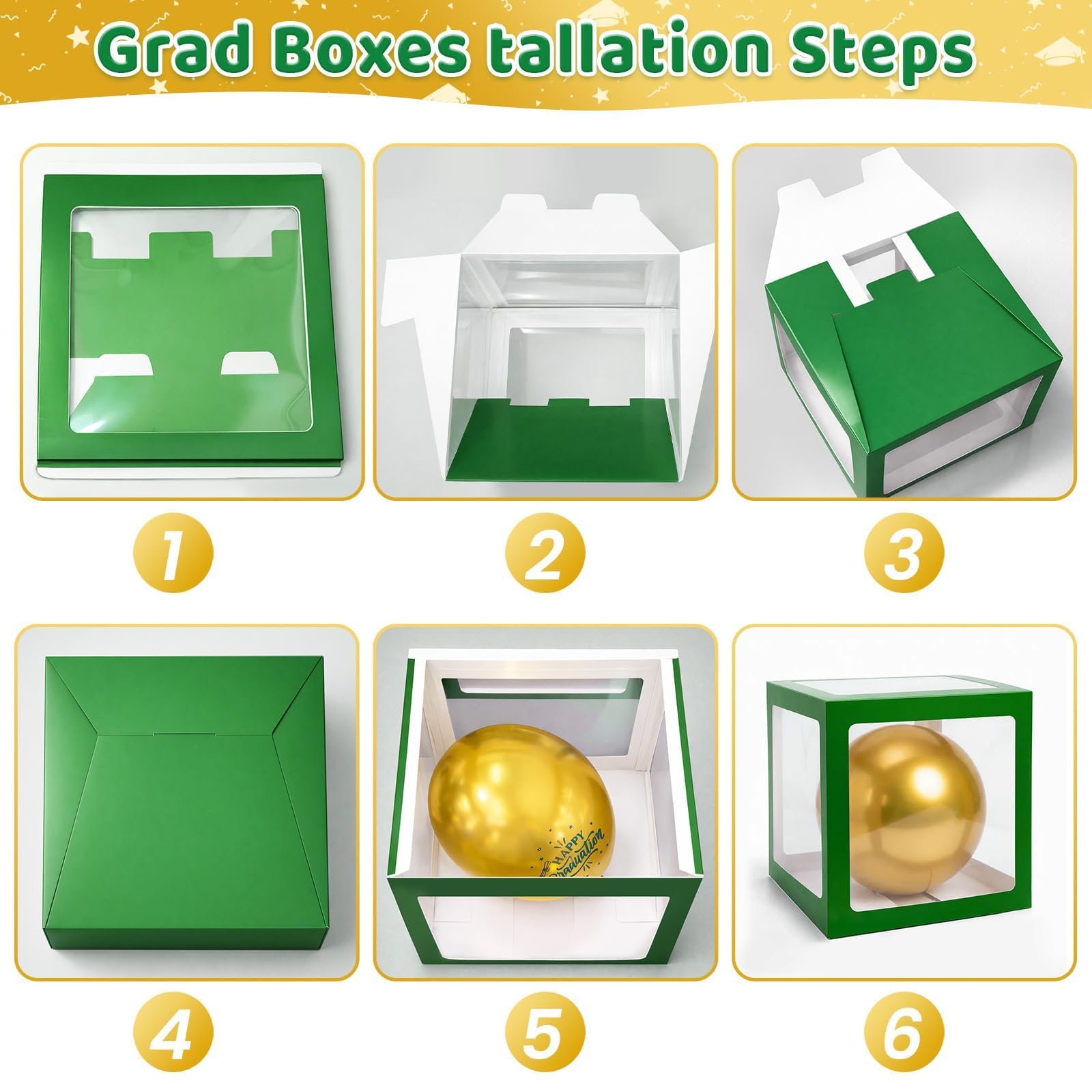 Gold and Black Graduation Party Decorations, Grad Balloon Boxes with Letters 2026 GRAD So Proud of You, Grad Balloons and Banner Decorations for Class of 2026 High School Graduation Decor