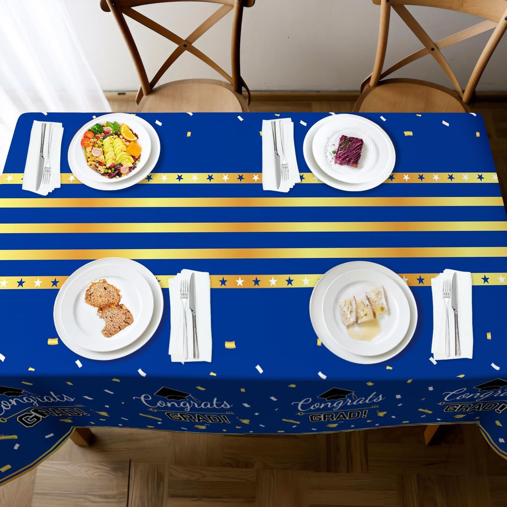 Childom 3 Pack Graduation Tablecloth,Graduation Decorations Class of 2026 Graduation Party Decorations,54"x108" Black and Gold Plastic Table Cloth Disposable for Home,School,Birthday,Wedding,Parties